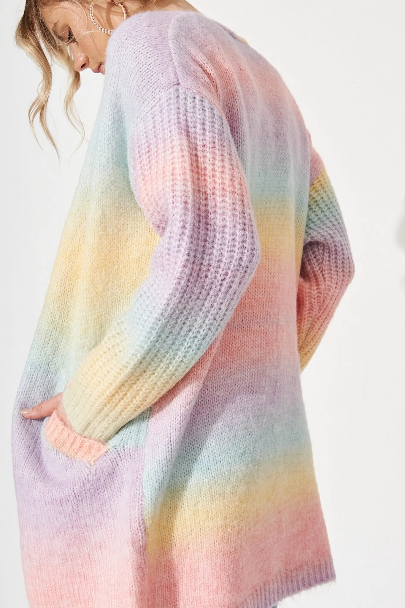 Cream Puff Knit Cardigan in Pastel Rainbow