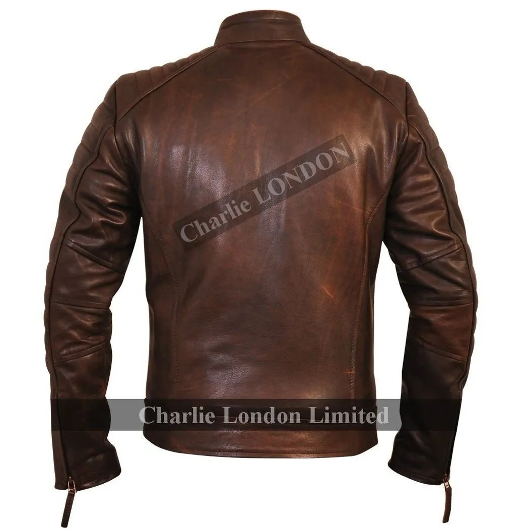 Designer Vintage Brown Weybridge Leather Jacket Mens