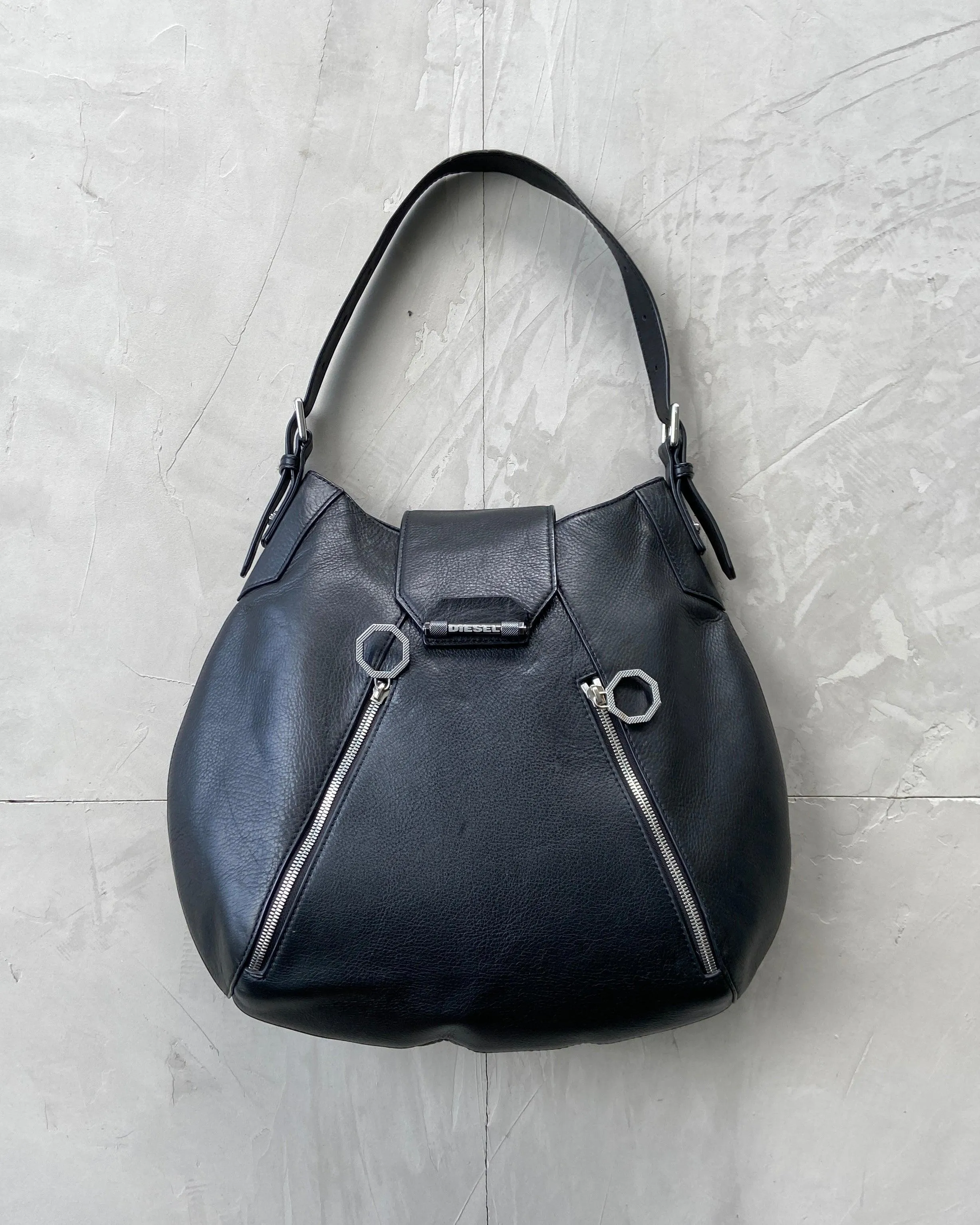 DIESEL BLACK LEATHER SHOULDER BAG