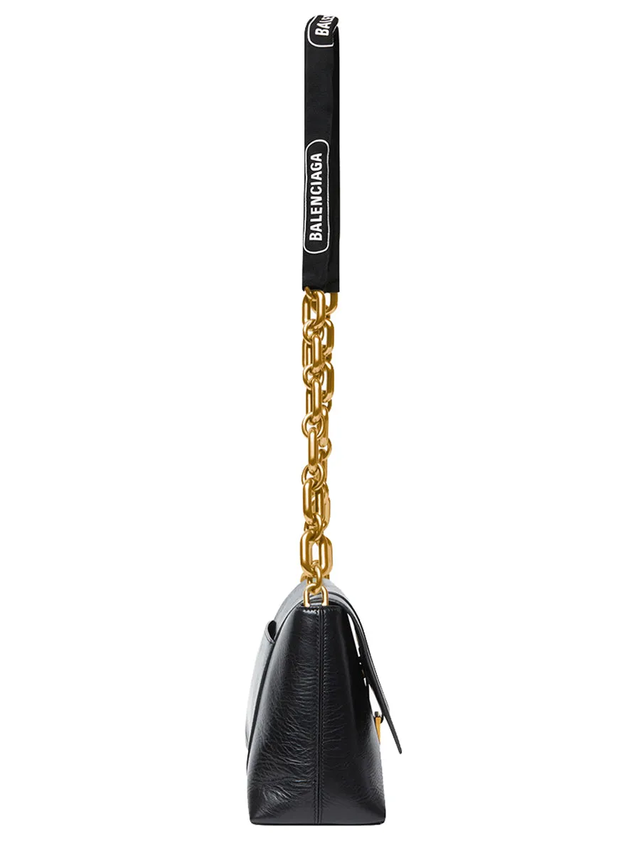 Downtown Small Shoulder Bag with Chain in Black