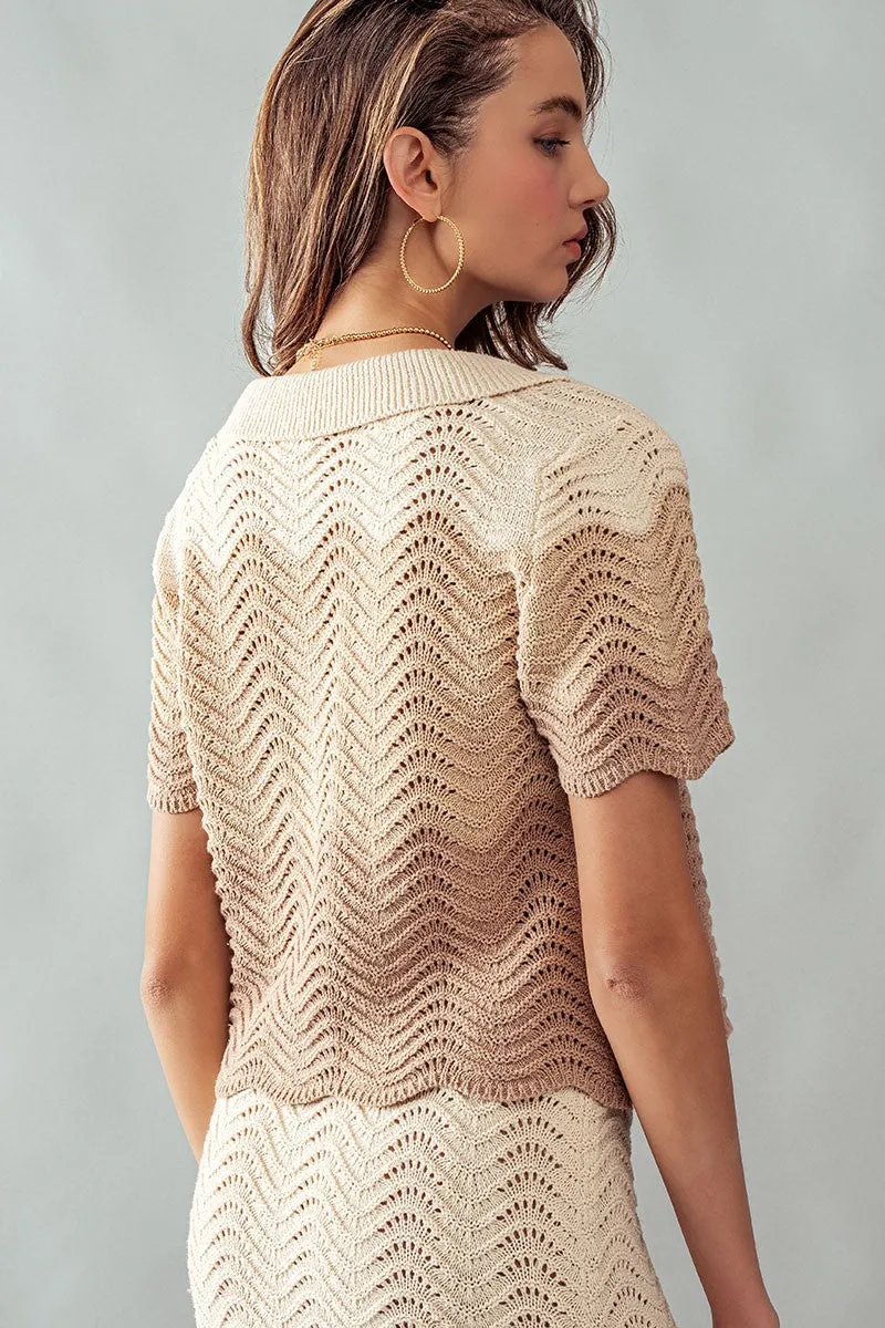 Dreamers by Debut Wavy Pattern Crochet Knit Sweater