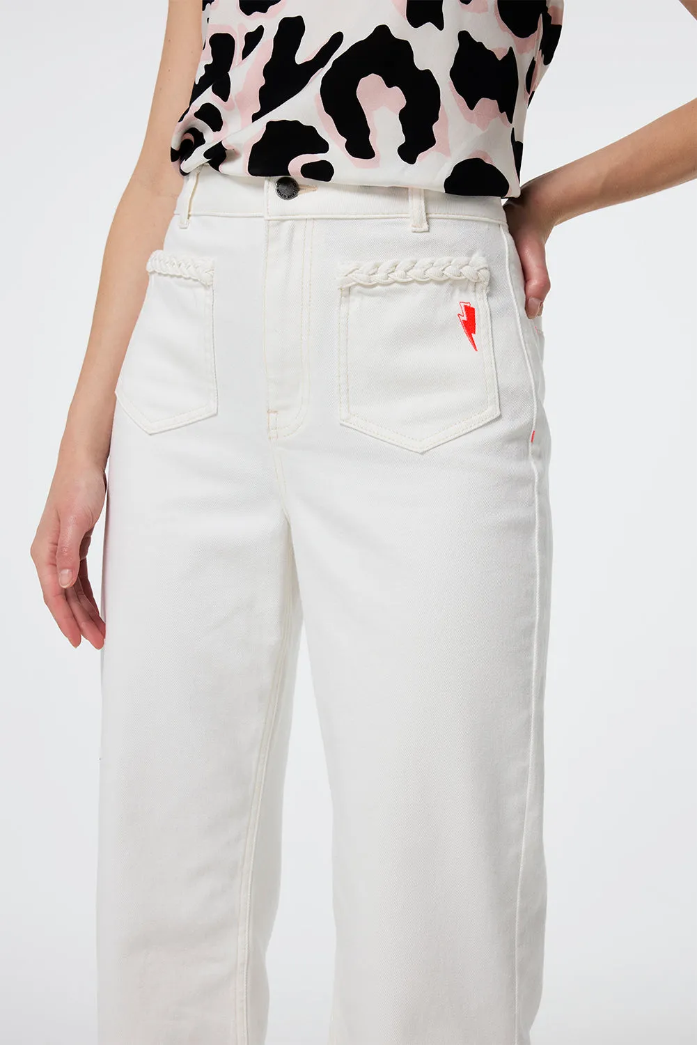 Ecru Cropped Wide Leg Jeans