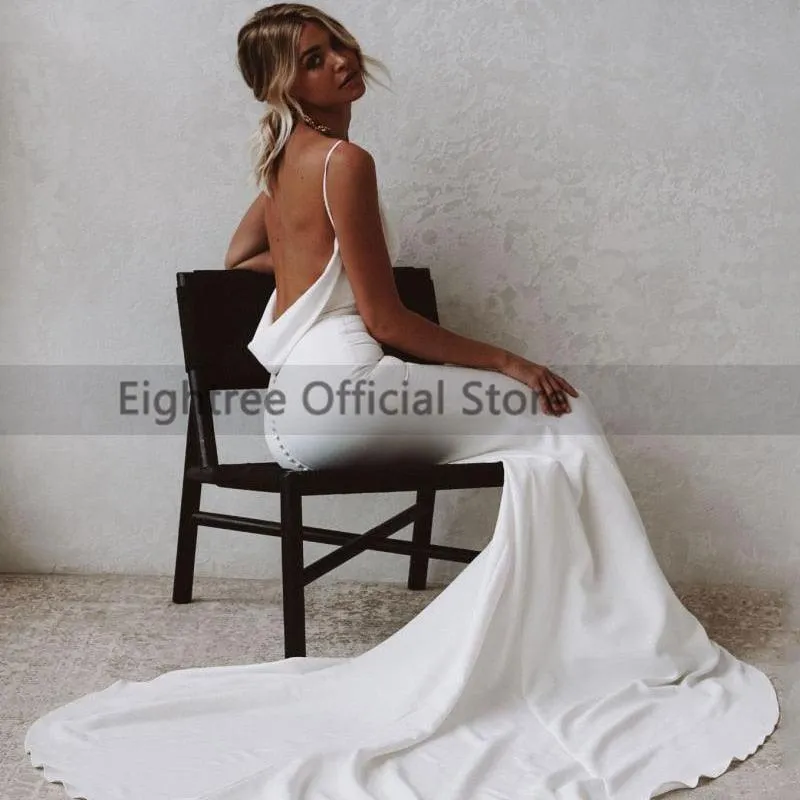 Eightree Mermaid Sexy Deep V-neck Backless Bride Dress