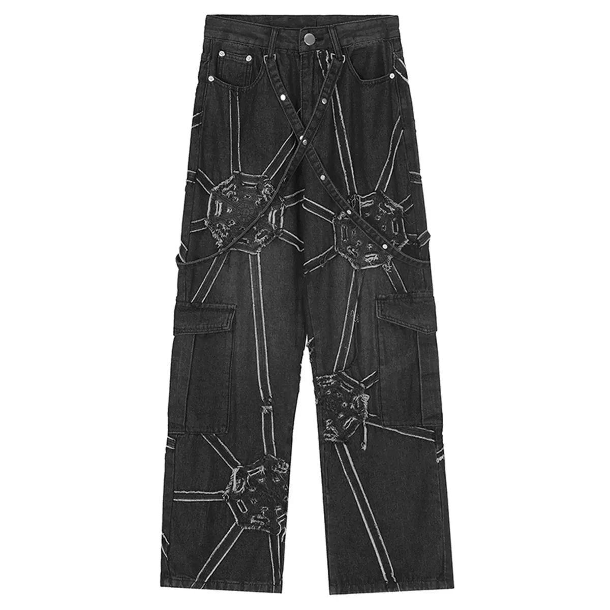 'Empire' Black Denim Jeans with Detachable Sling Straps