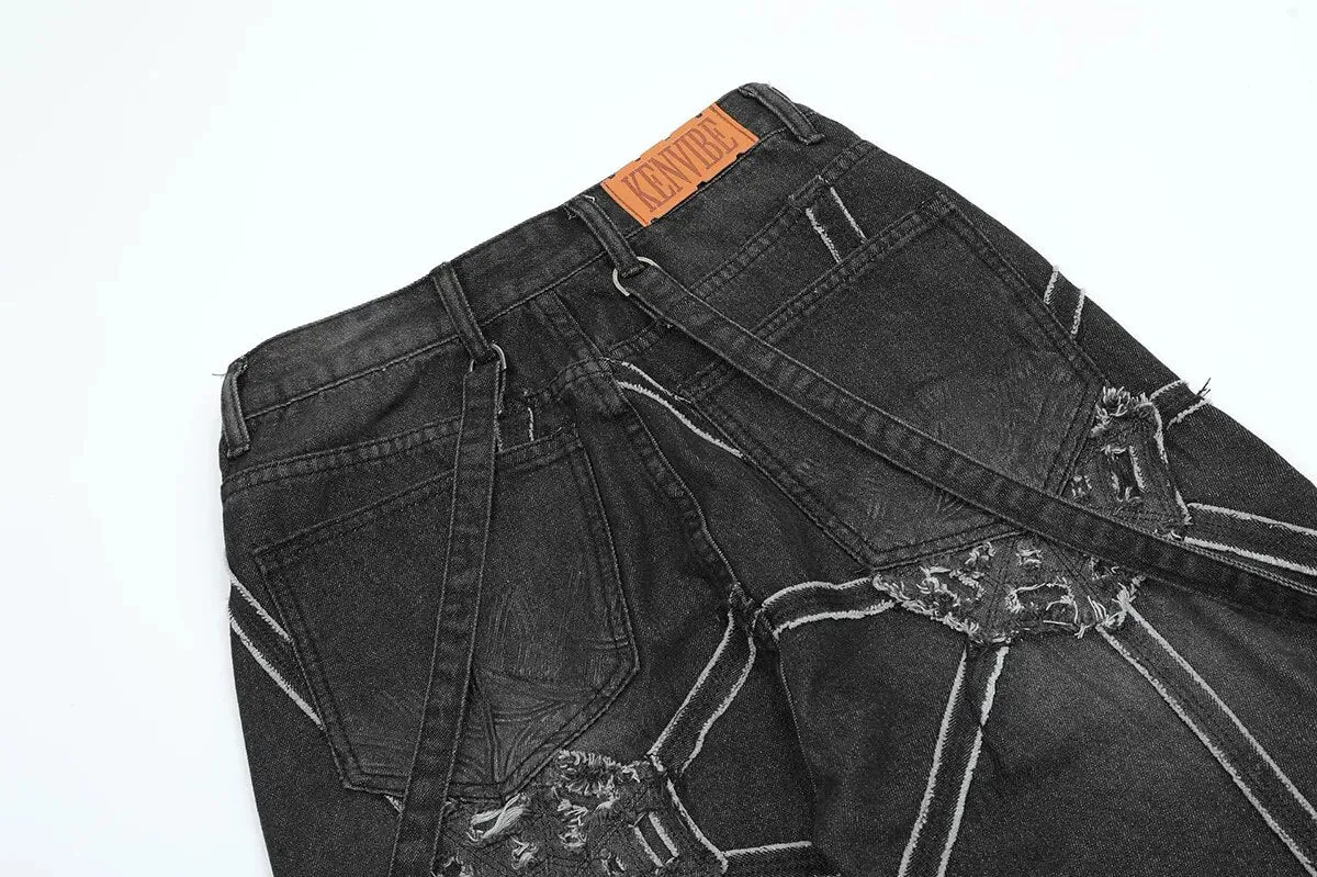 'Empire' Black Denim Jeans with Detachable Sling Straps