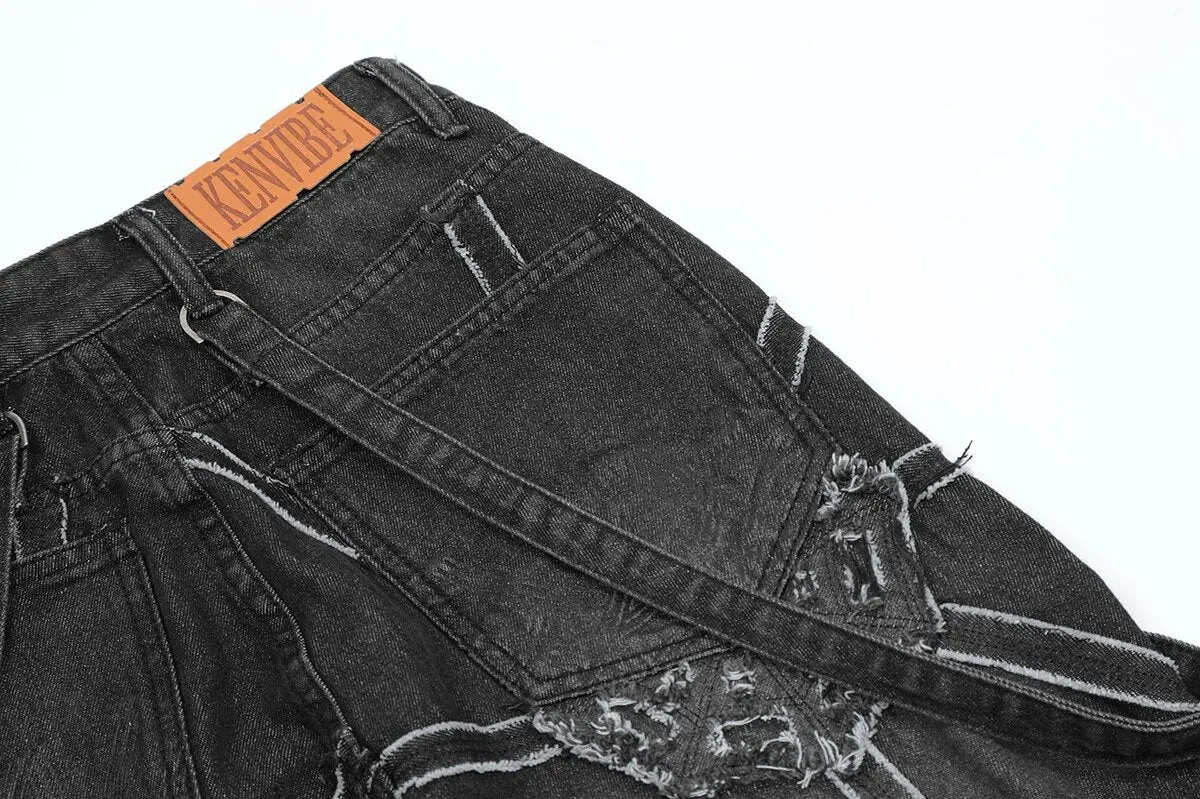 'Empire' Black Denim Jeans with Detachable Sling Straps