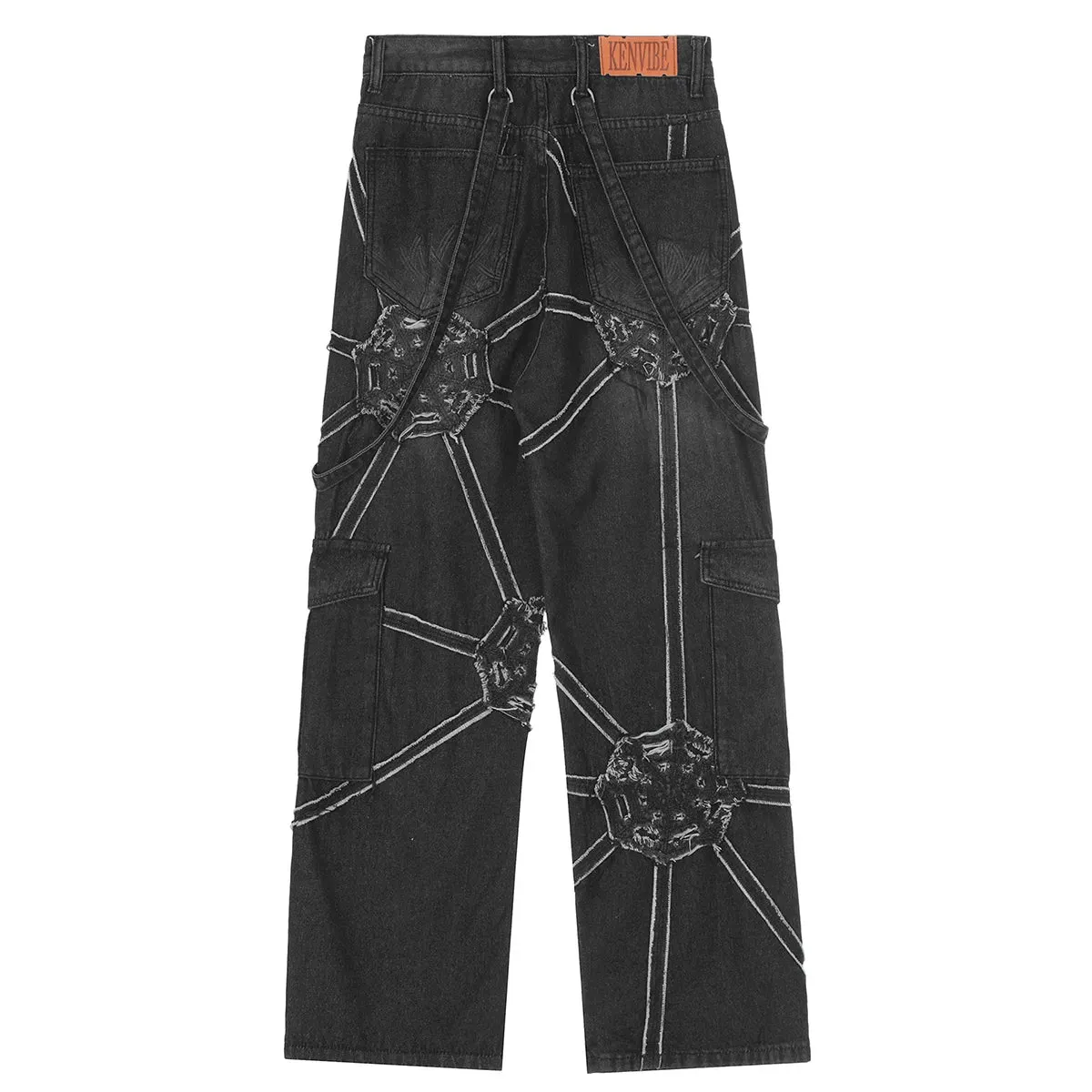 'Empire' Black Denim Jeans with Detachable Sling Straps