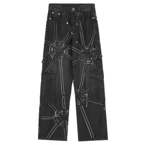 'Empire' Black Denim Jeans with Detachable Sling Straps