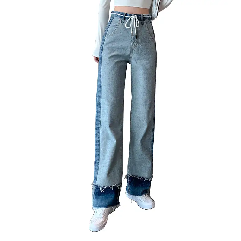 Fall Fashion Woman Blue High-waisted Simple straight Jeans Womens Blue Jeans