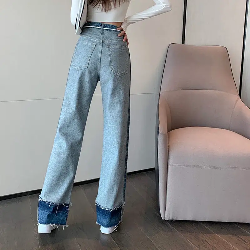 Fall Fashion Woman Blue High-waisted Simple straight Jeans Womens Blue Jeans