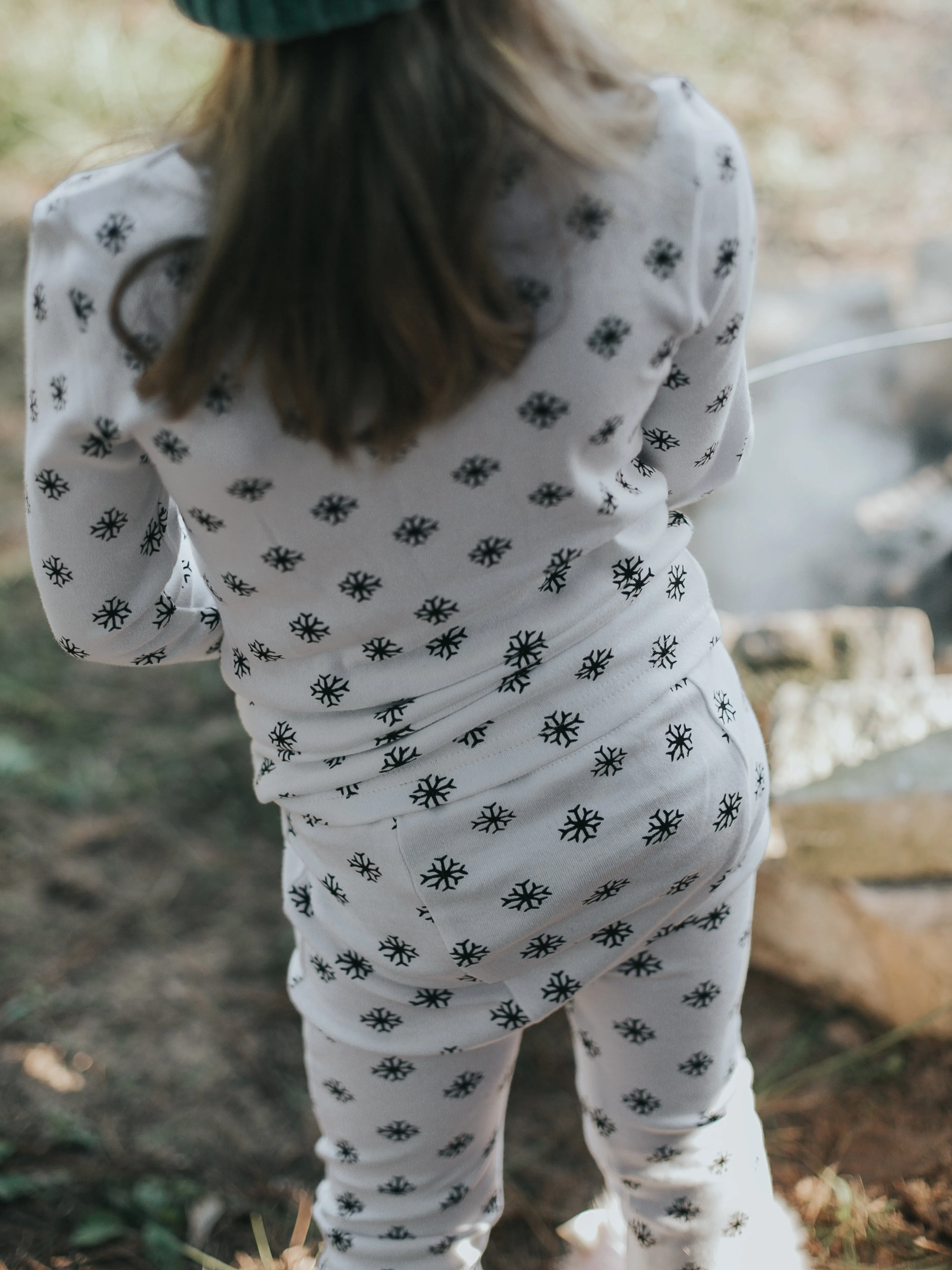 FINAL SALE - Organic Pajama Set -  BLACK ON WHITE SNOWFLAKES