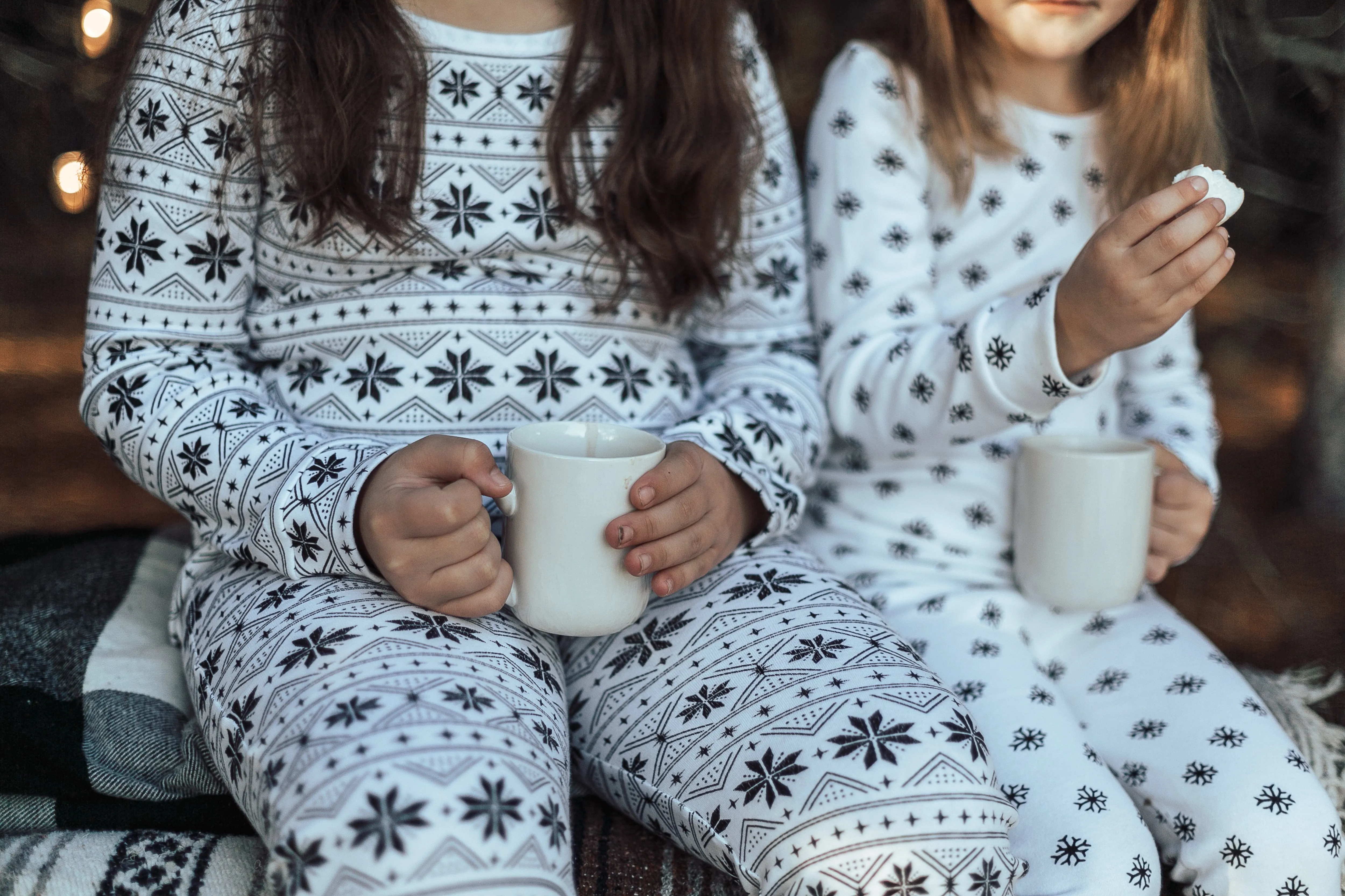 FINAL SALE - Organic Pajama Set -  BLACK ON WHITE SNOWFLAKES