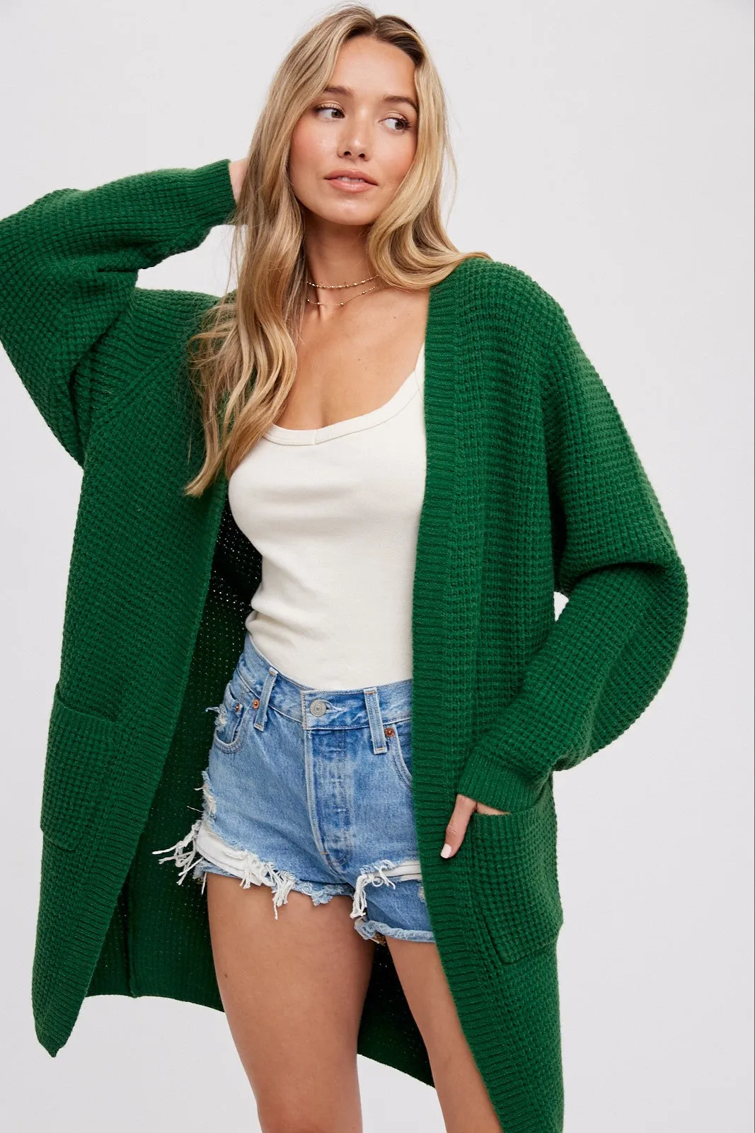 Forest Green Chunky Waffle Knit Maternity Cardigan