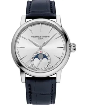 Frederique Constant Men's Swiss Automatic Classic Moonphase Date Manufacture Blue Leather Strap Watch 40mm