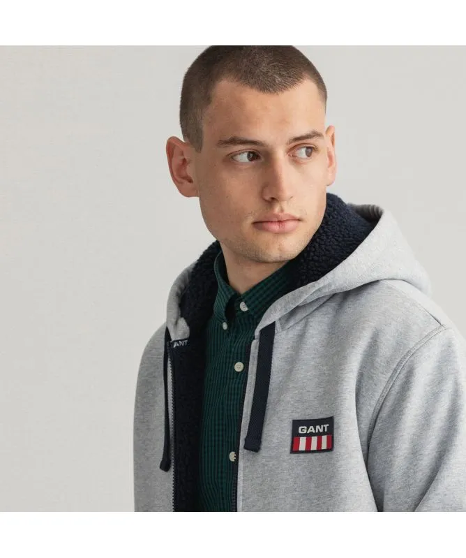 GANT Sherpa Fleece Zip Sweat Hoodie | Grey 