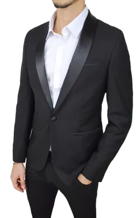 GIACCA BLAZER UOMO CLASS SARTORIALE NERO RASO LUCIDO SLIM FIT ELEGANTE FORMALE