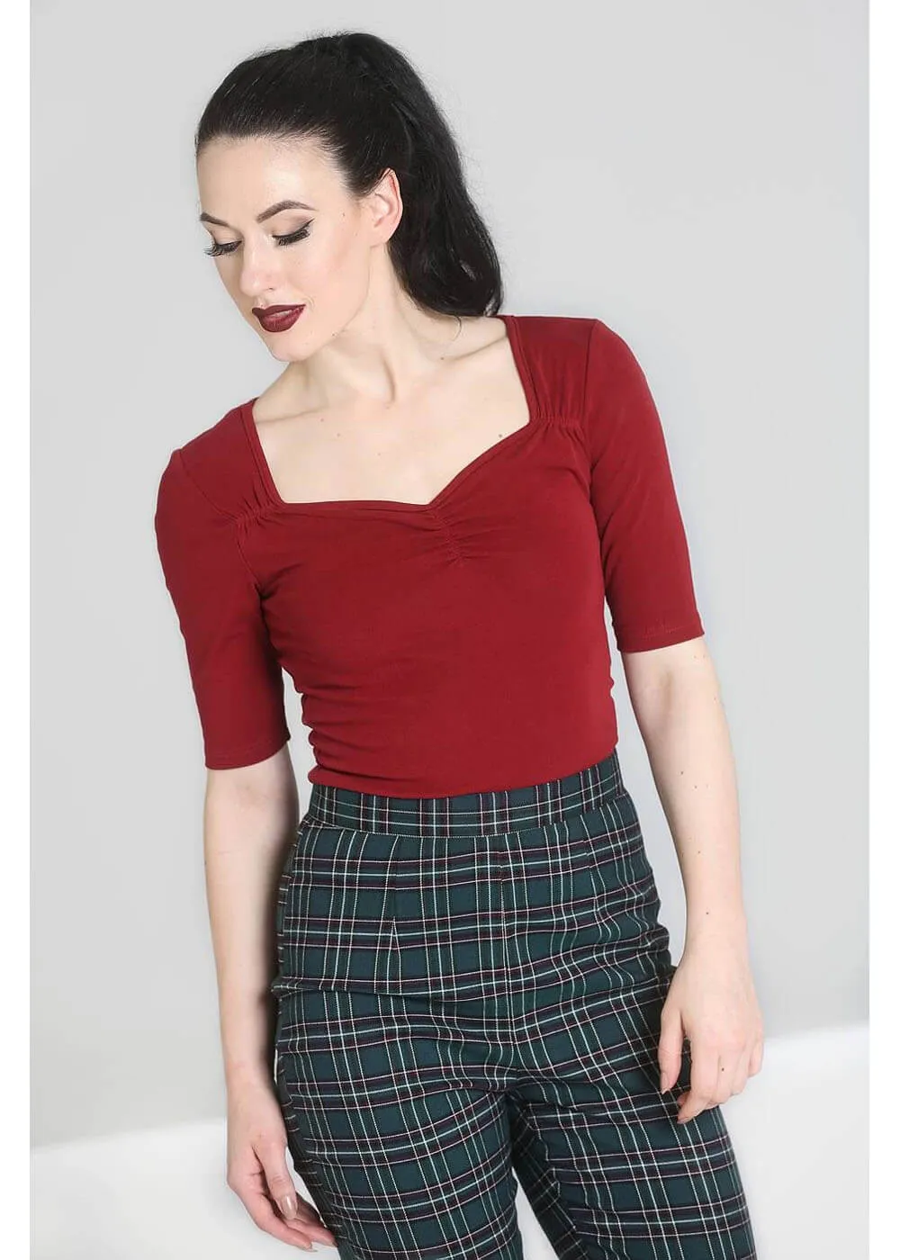 Hell Bunny Philippa 50's Top Burgundy