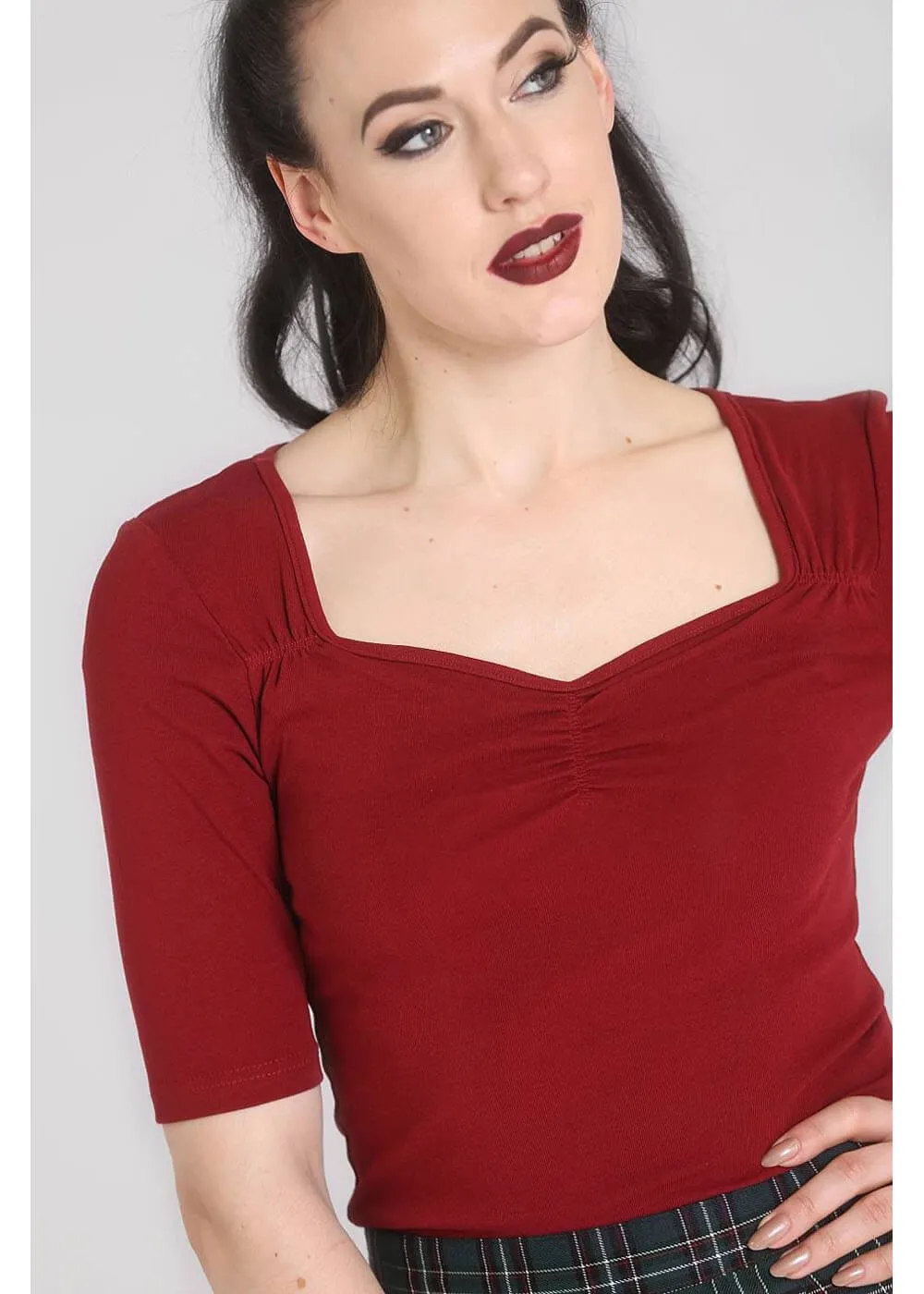 Hell Bunny Philippa 50's Top Burgundy