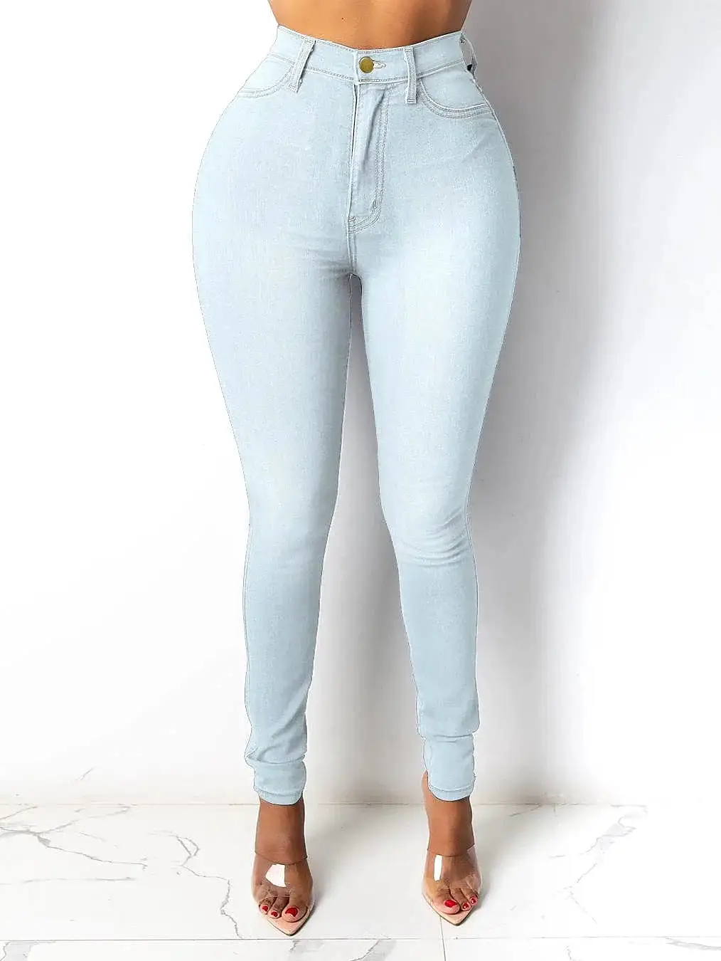 High Waisted Fleece-Lined Women's Denim Jeans with Classic Regular Fit in Multiple Colors