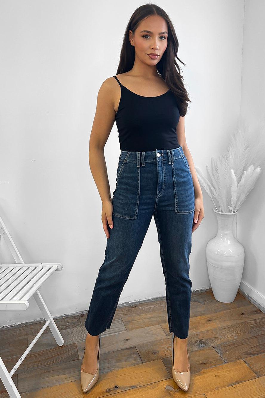 High Waisted Square Seam Details Jeans