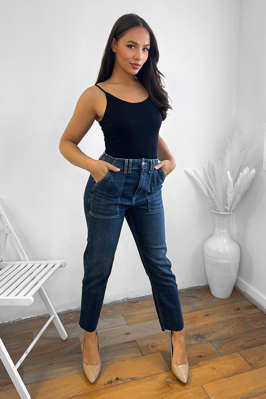 High Waisted Square Seam Details Jeans