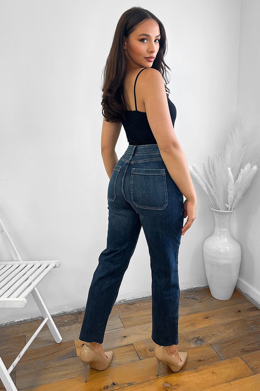 High Waisted Square Seam Details Jeans