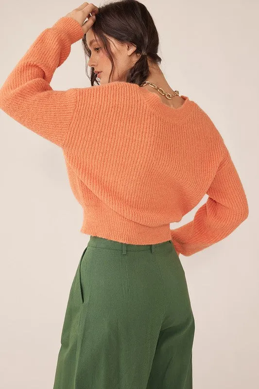 Ilaria Back V-Neck Knit Sweater Top - Orange