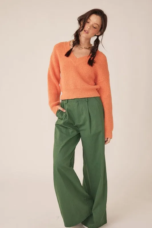 Ilaria Back V-Neck Knit Sweater Top - Orange