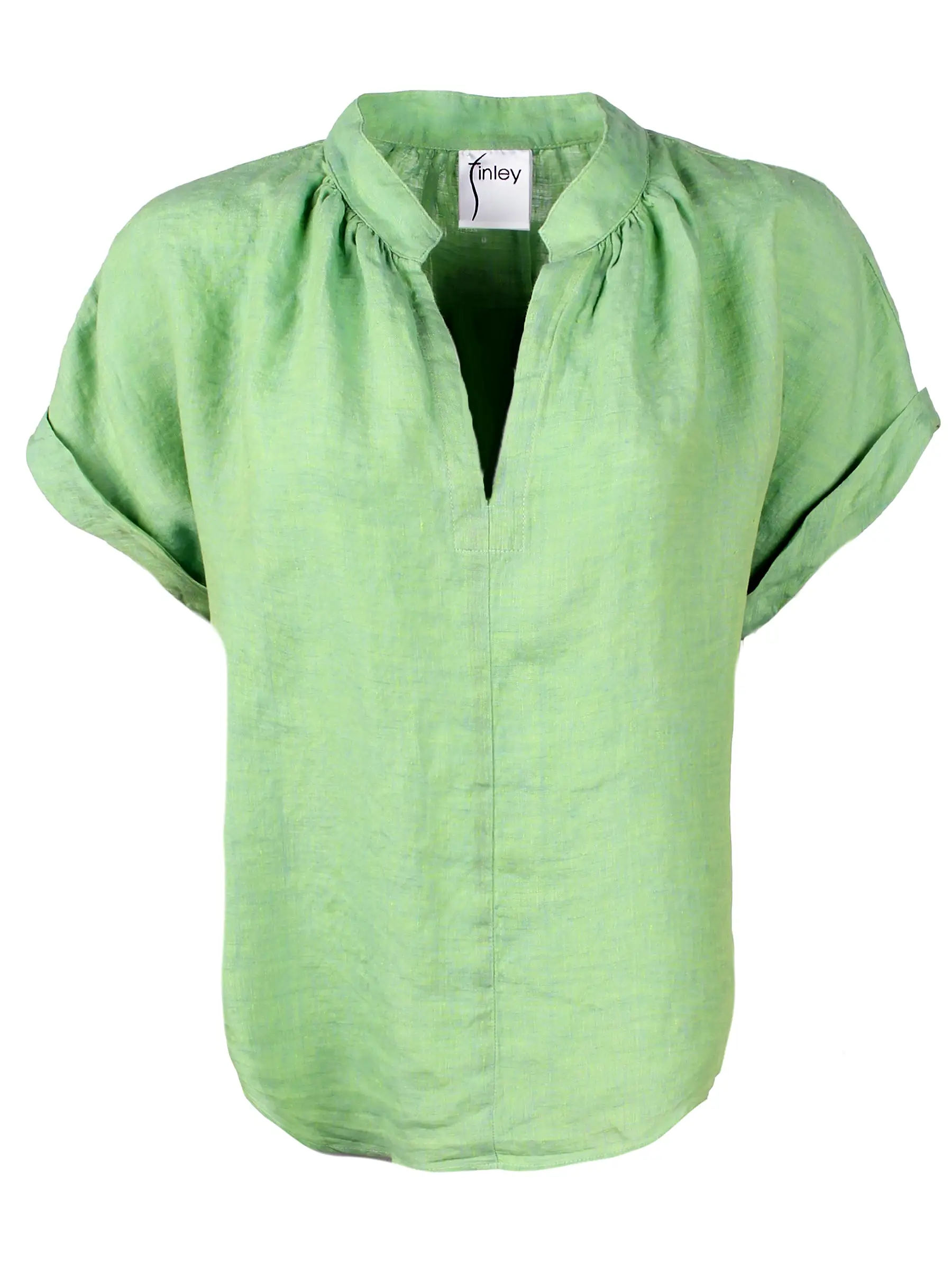 Jay Popover Blouse Washed Green Tea Linen