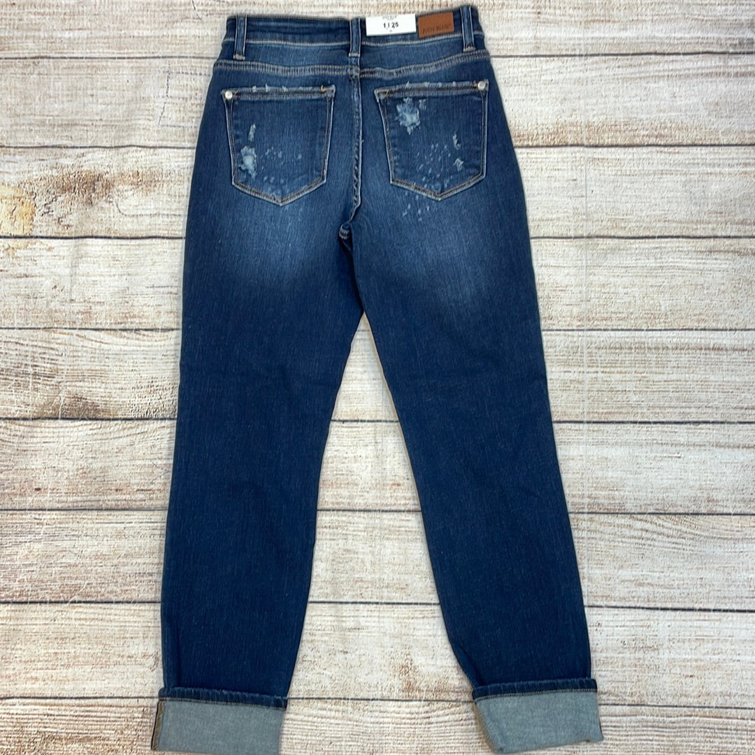 Judy Blue Dark Boyfriend Bleach Splash Jeans