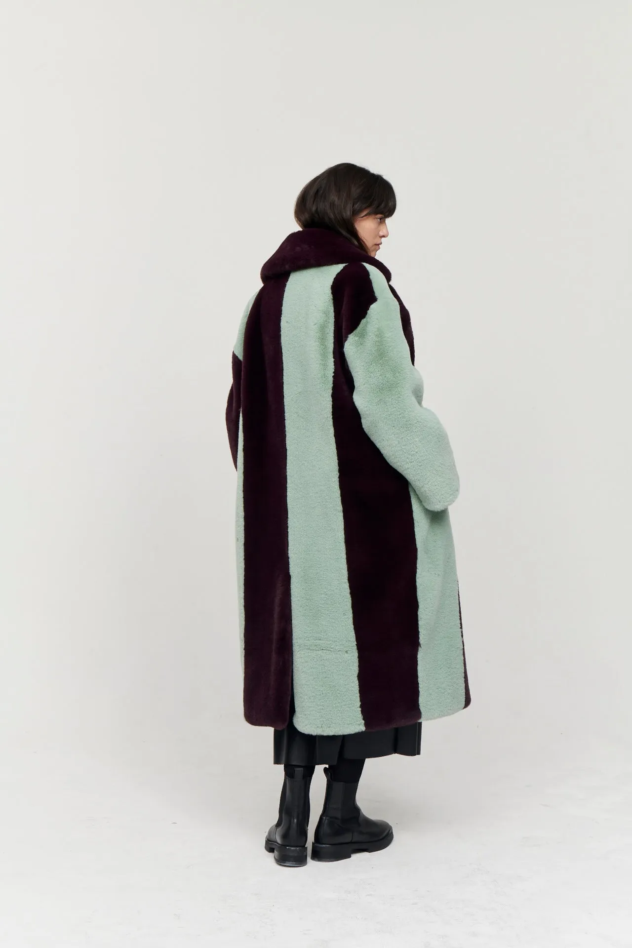 KATIE COAT BURGUNDY AND MINT STRIPE