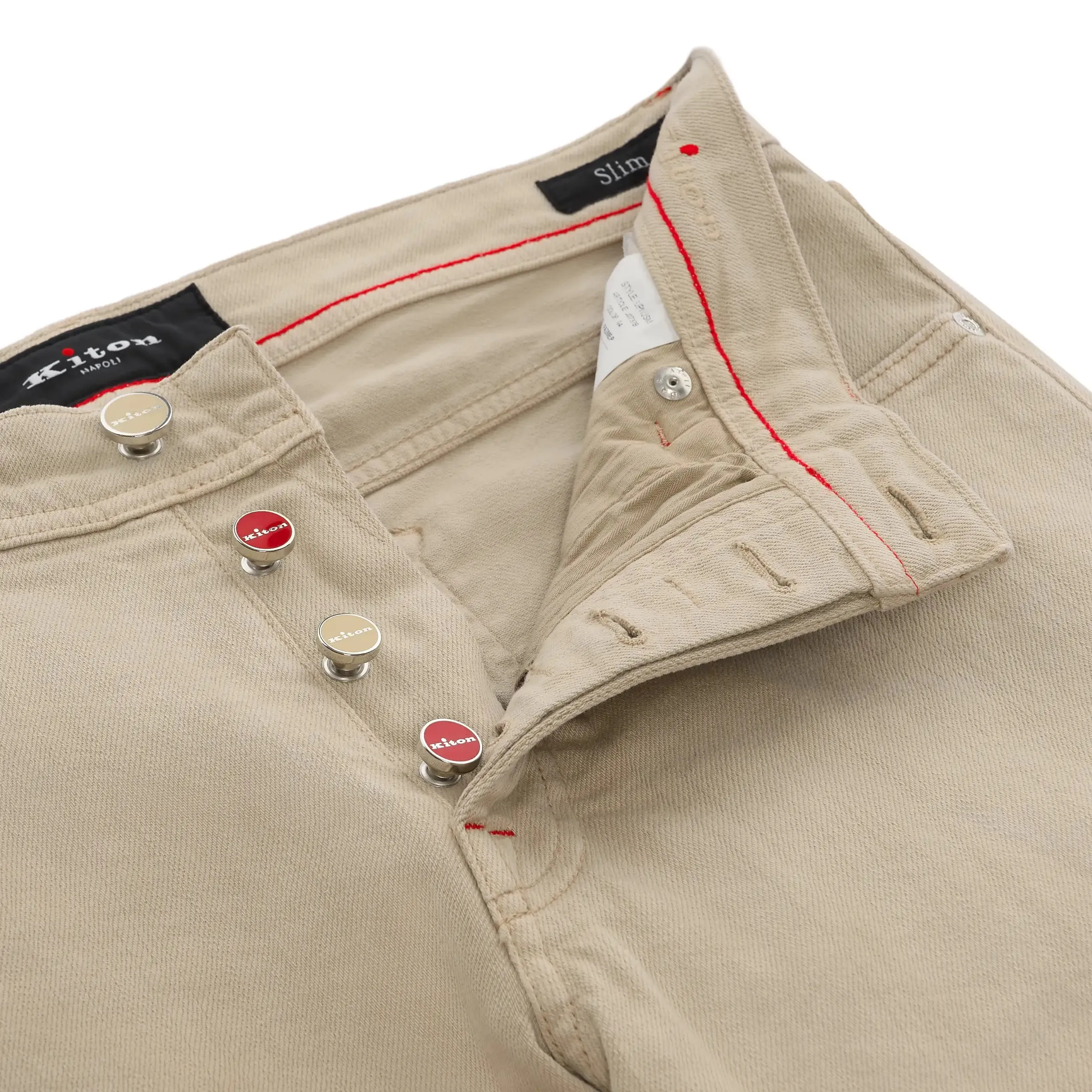  Kiton Slim-Fit Five-Pocket Jeans in Beige