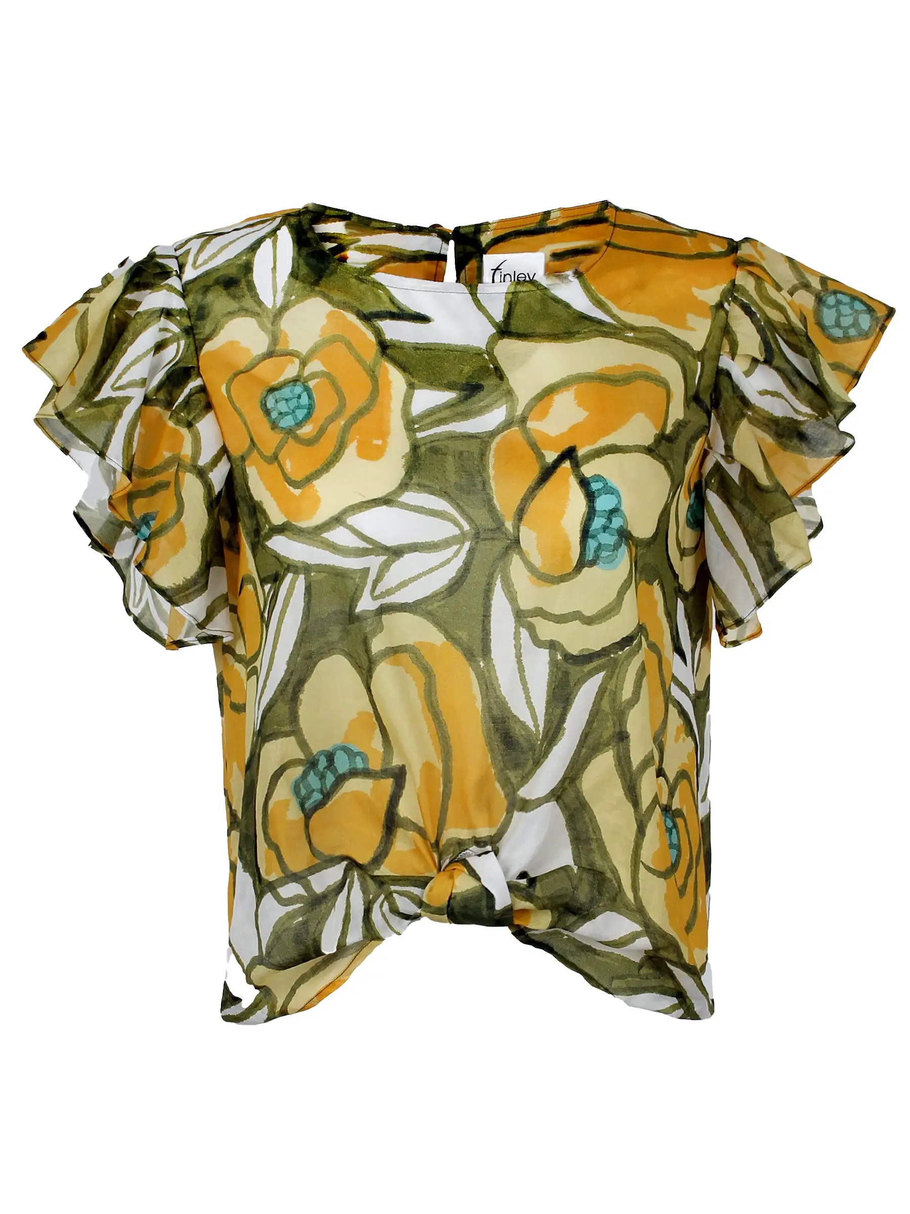 Knot Top Rosie Roses Print Yellow/Teal