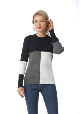 Long Sleeve Color Block Ribbed Sweater