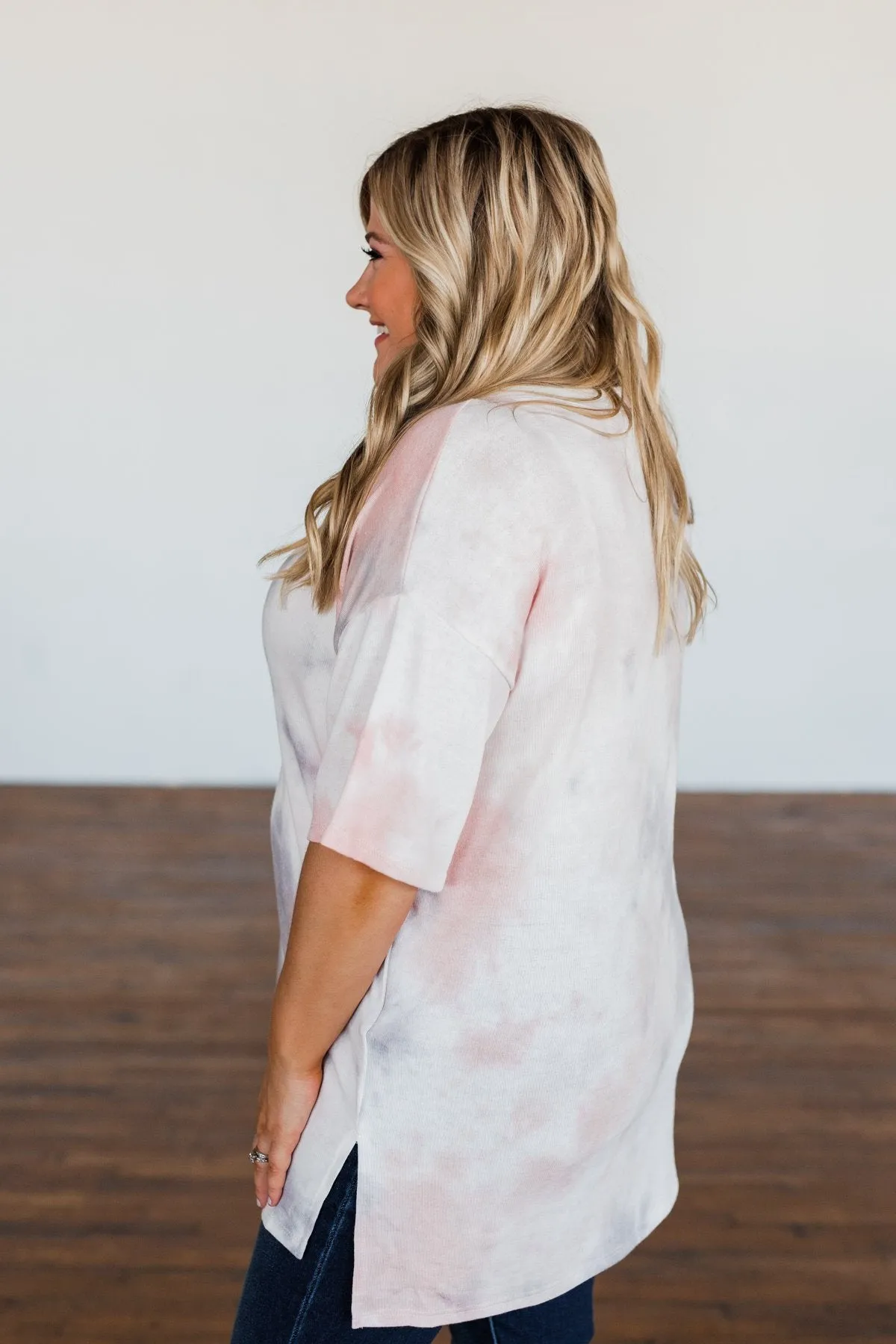 Love Awaits Muted Tie Dye Top- Coral & Grey