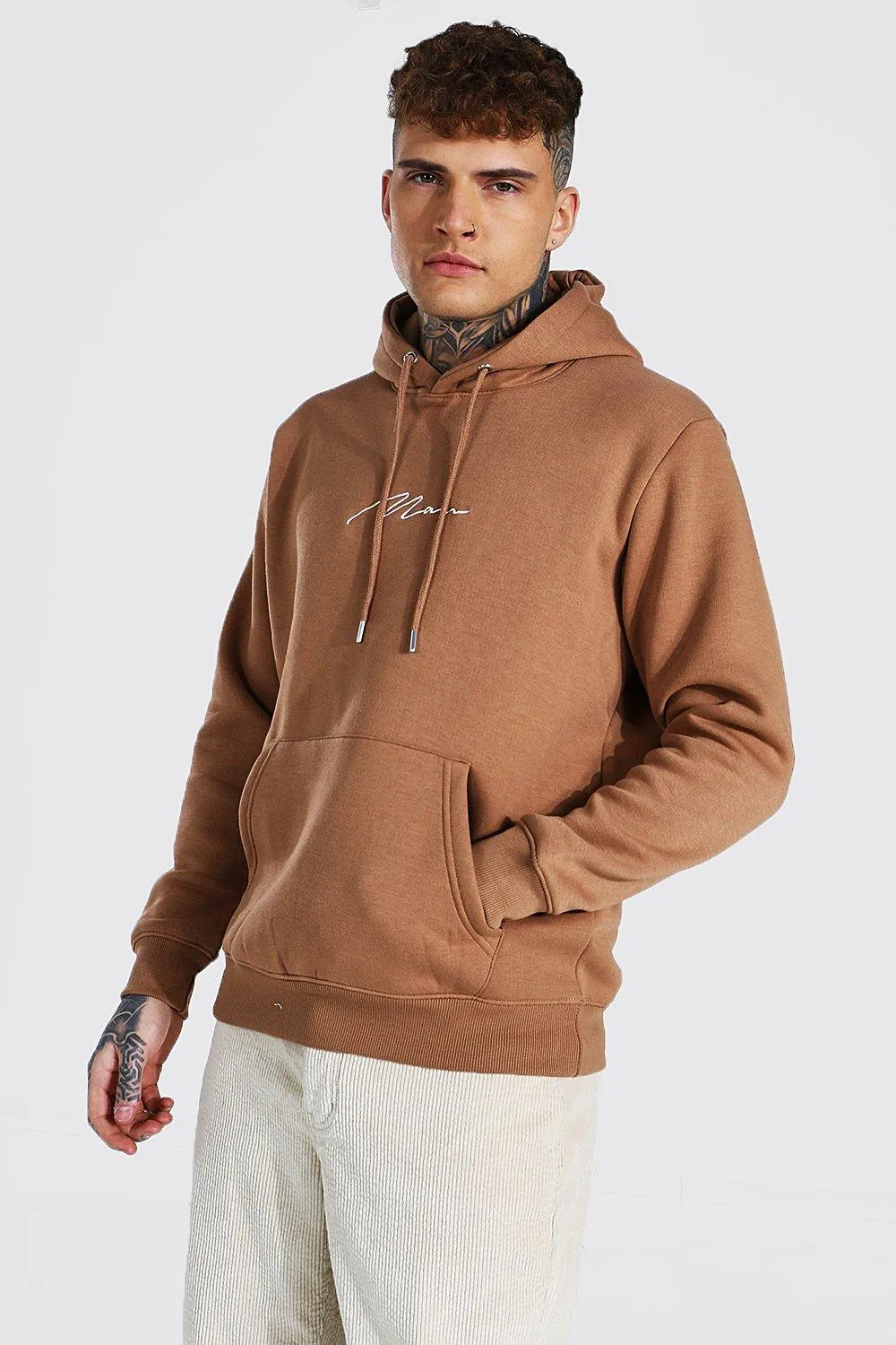 Man Signature Over The Head Hoodie | boohooMAN UK