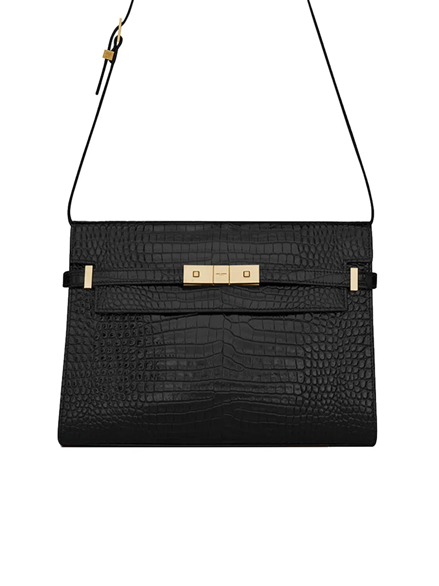 Manhattan Shoulder Bag in Crocodile Embossed Shiny Leather