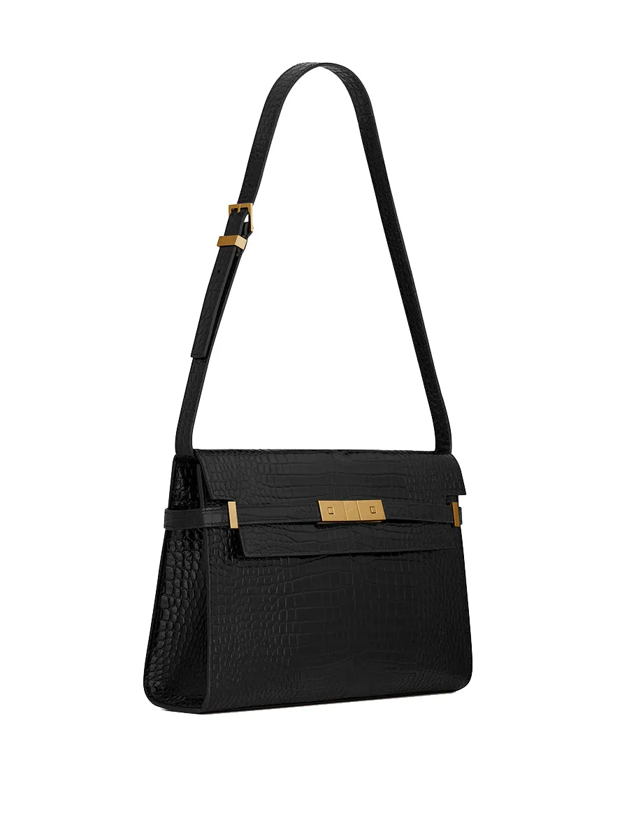 Manhattan Shoulder Bag in Crocodile Embossed Shiny Leather