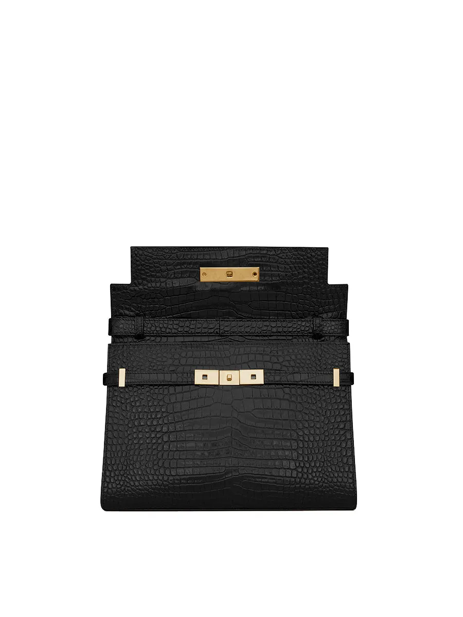 Manhattan Shoulder Bag in Crocodile Embossed Shiny Leather