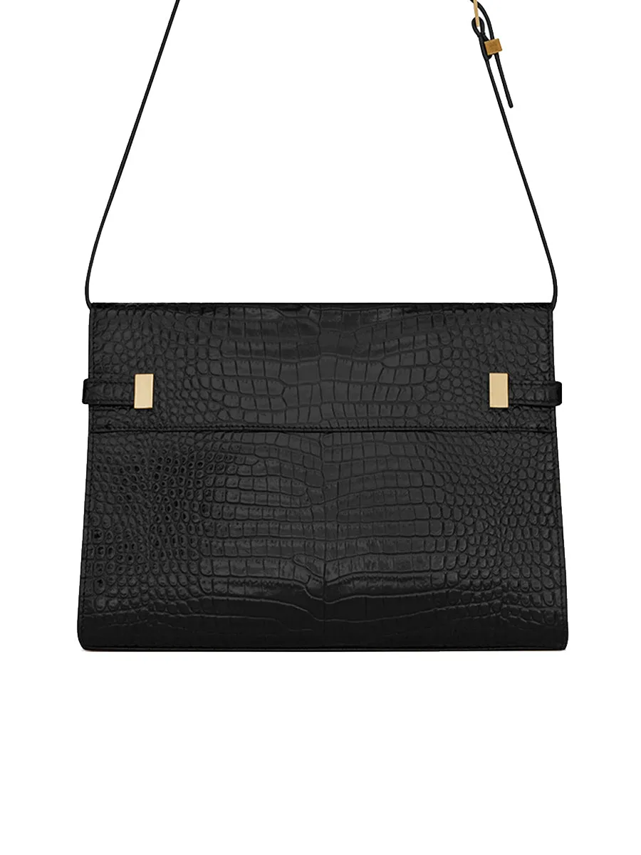 Manhattan Shoulder Bag in Crocodile Embossed Shiny Leather