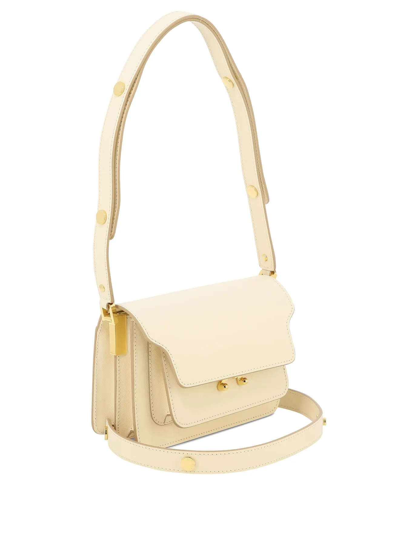 MARNI Tan Mini Leather Shoulder Bag with Adjustable Strap and Clasp Closure