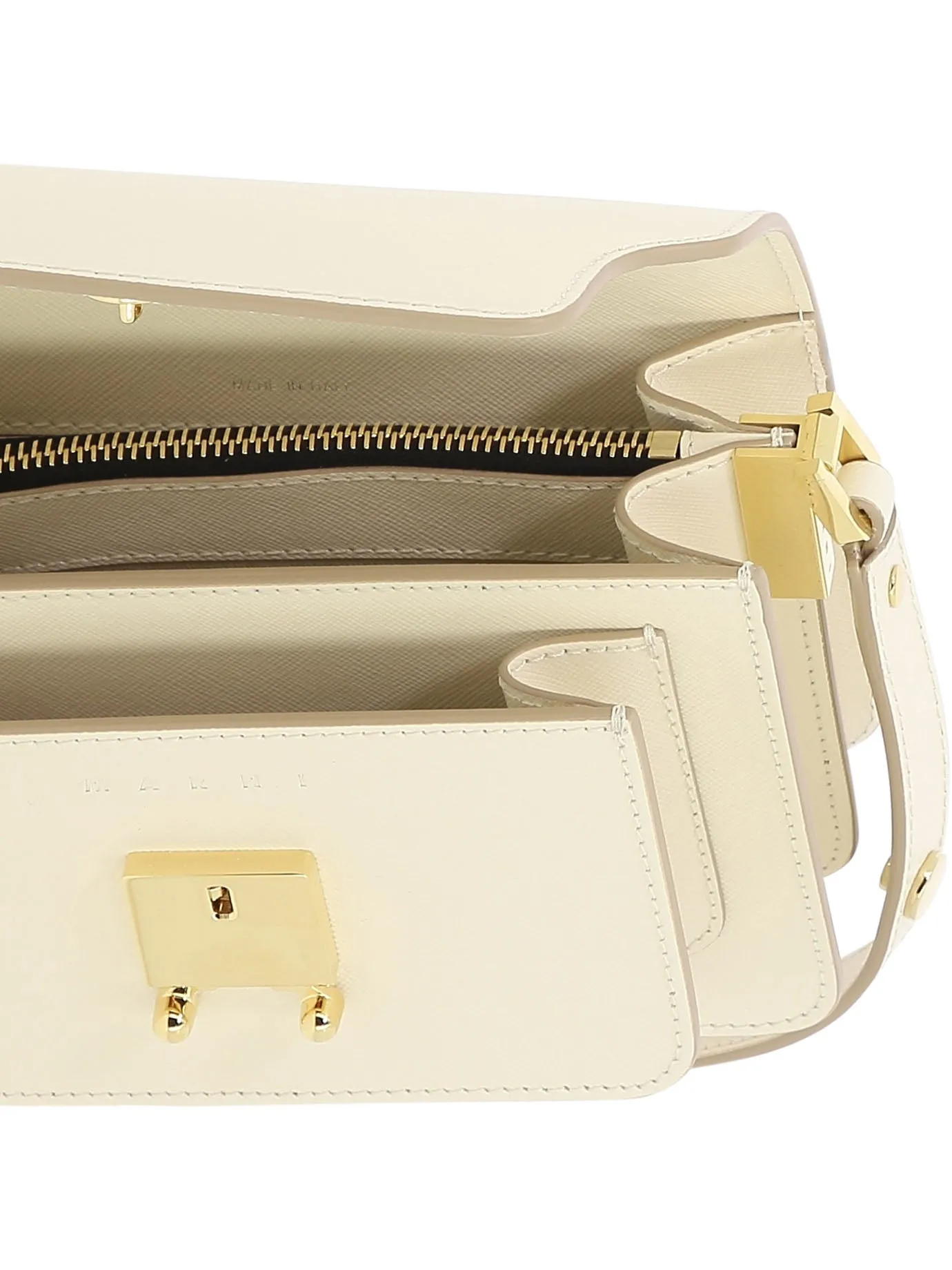 MARNI Tan Mini Leather Shoulder Bag with Adjustable Strap and Clasp Closure