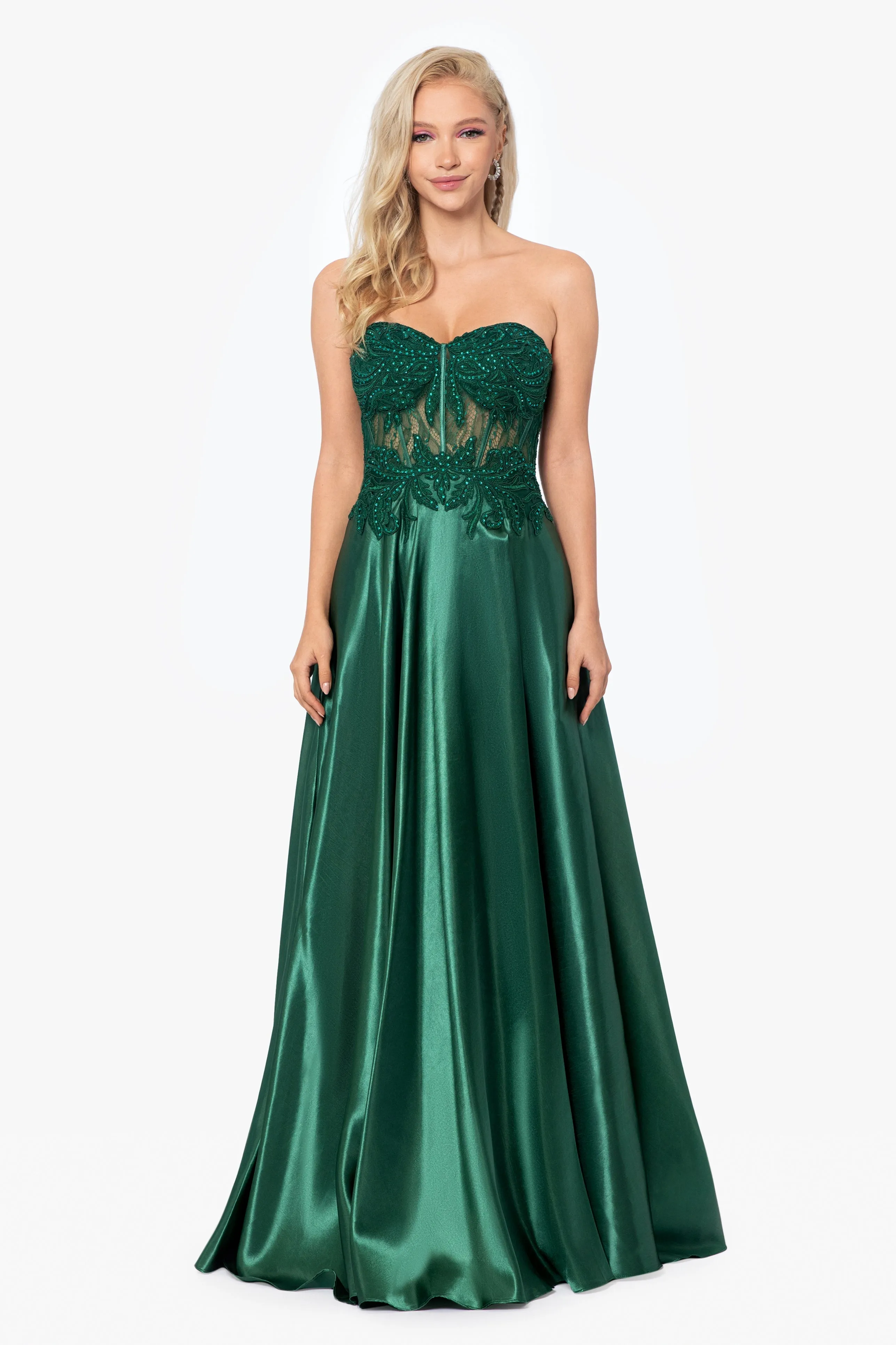 Melissa Charmeuse Illusion Bodice Applique Gown