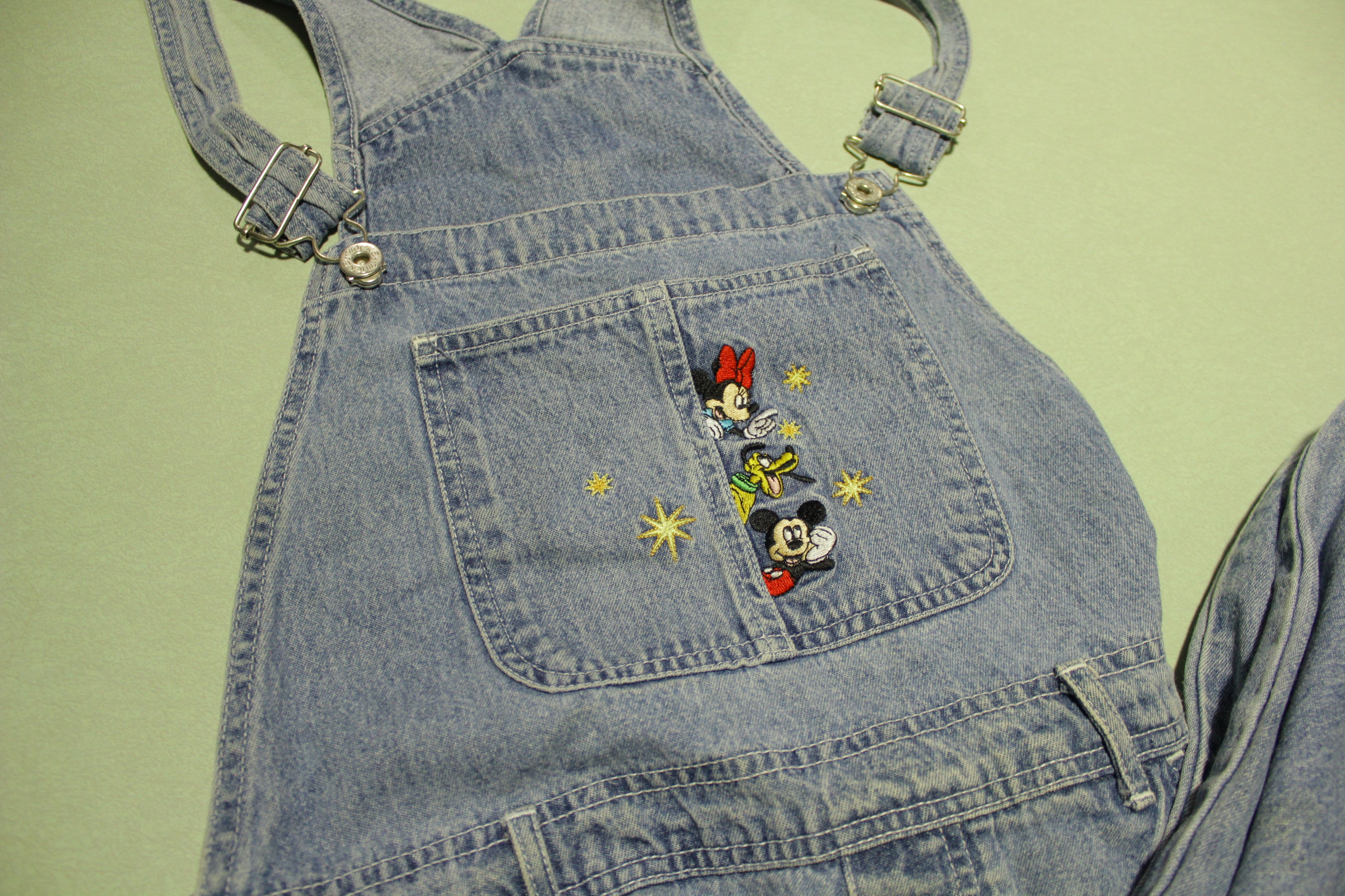 Mickey Unlimited Minnie Mouse Vintage 90s Embroidered Denim Bibs Overalls Jeans.