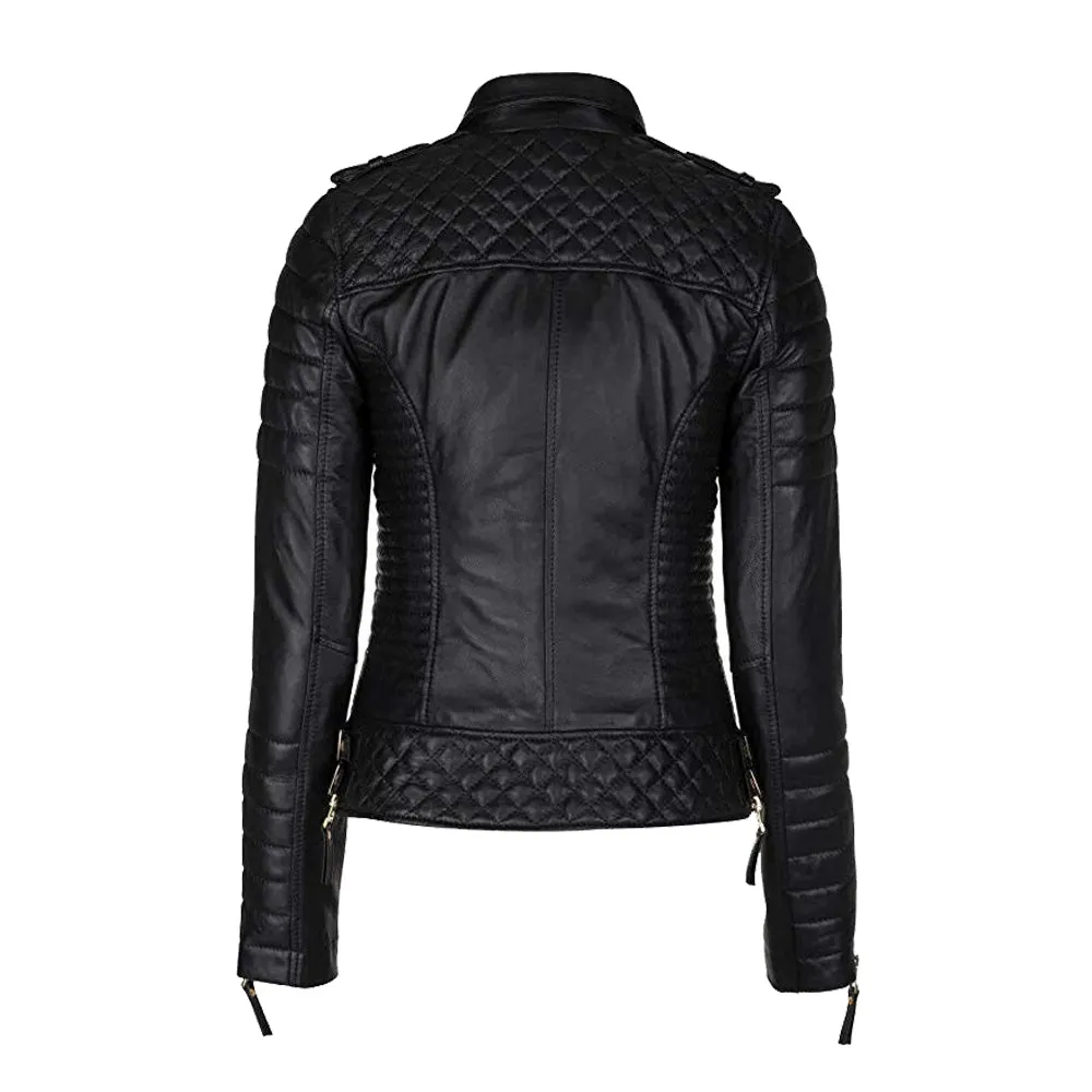 Motorcycle Leather Jacket Genius Ladies Biker Wear1