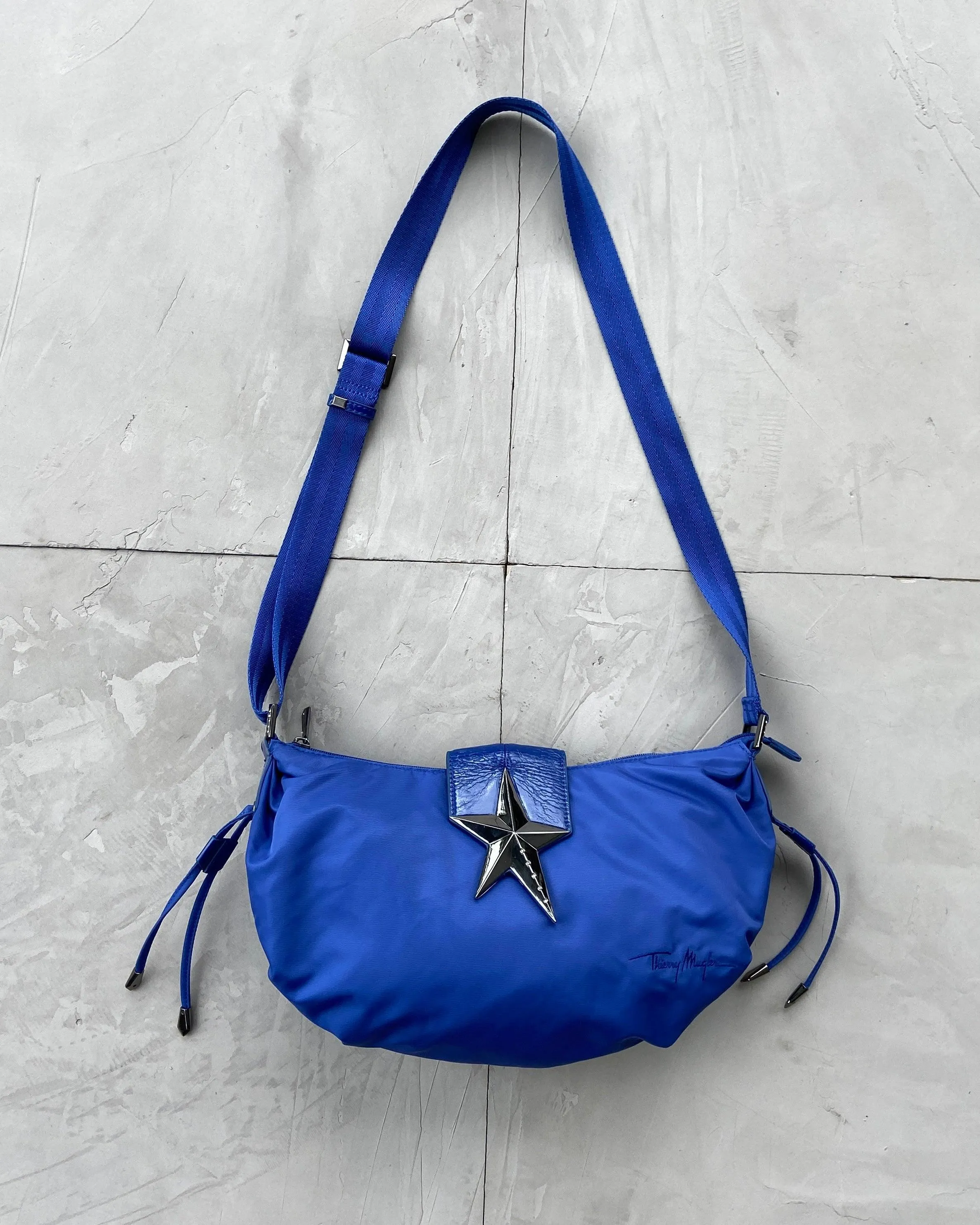 MUGLER NYLON & CHROME STAR SHOULDER BAG.