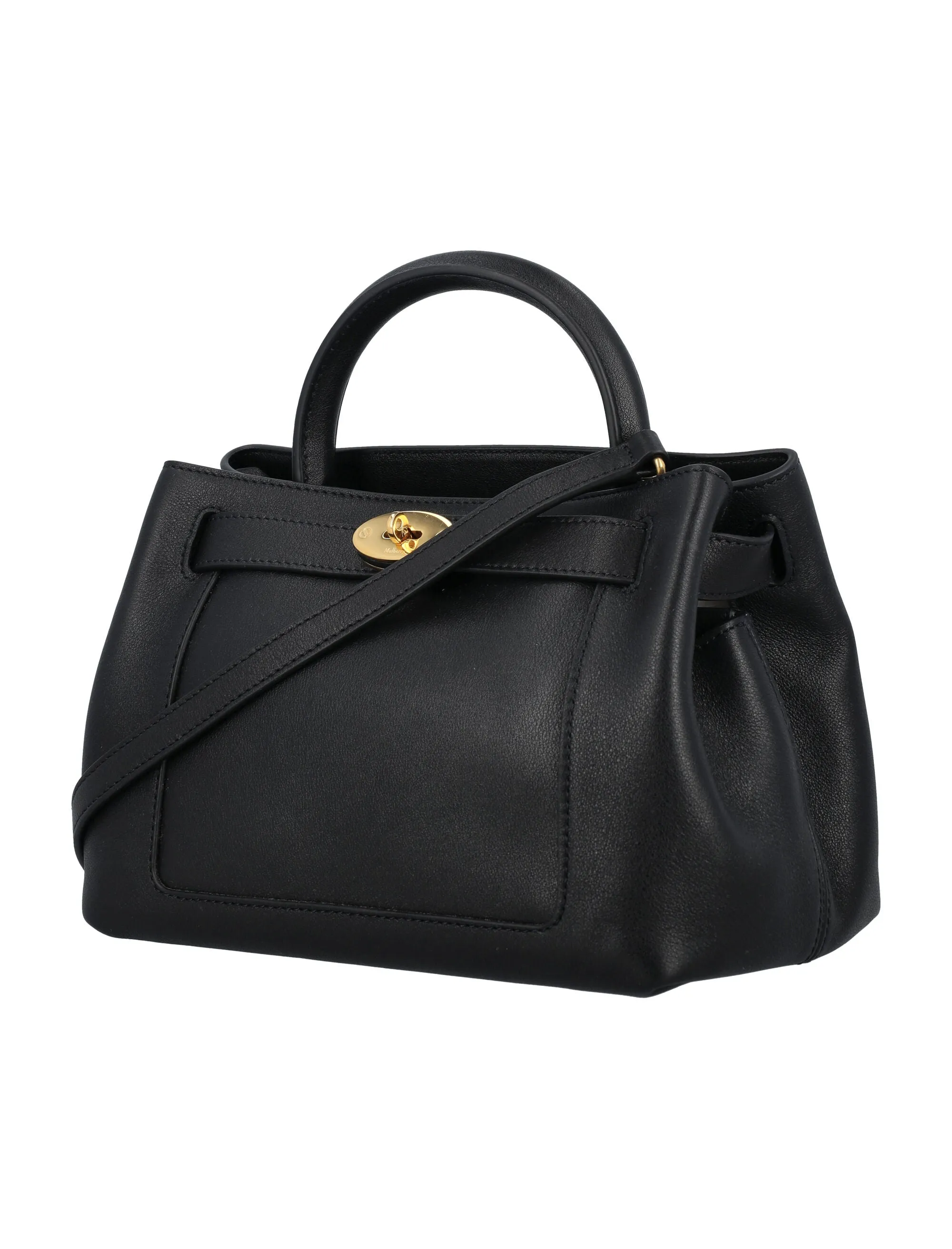 MULBERRY Chic Islington Mini Leather Shoulder Bag with Top Handle and Brass Hardware - Black