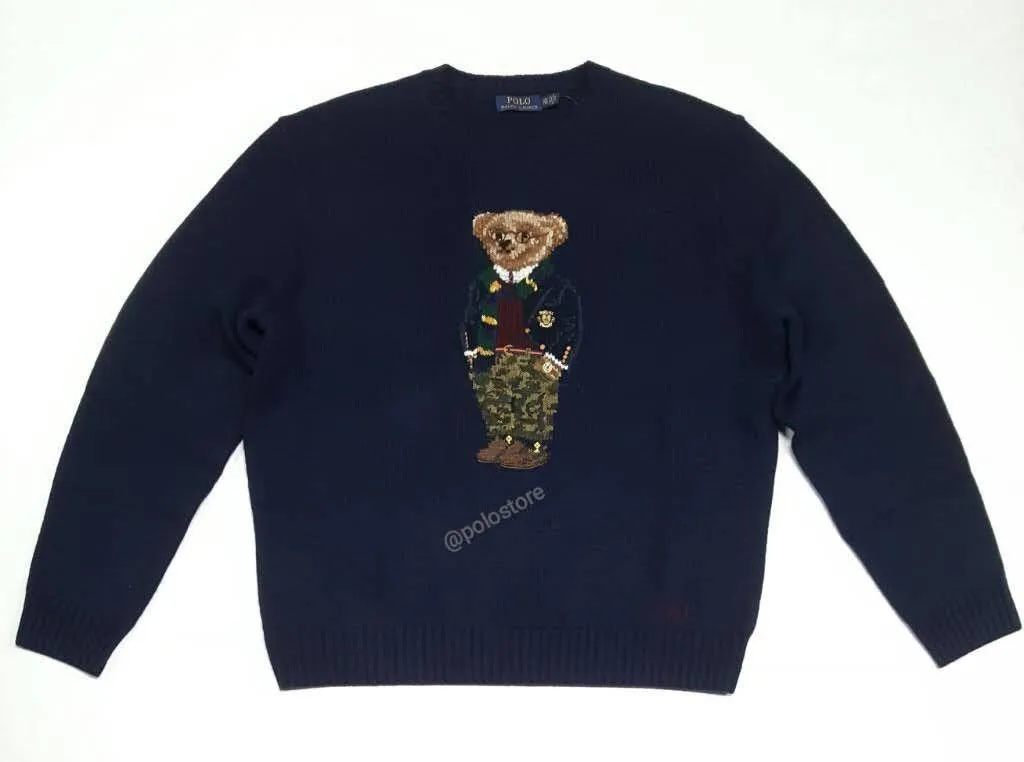 Nwt Polo Ralph Lauren Navy Blue Preppy Bear Wool Sweater