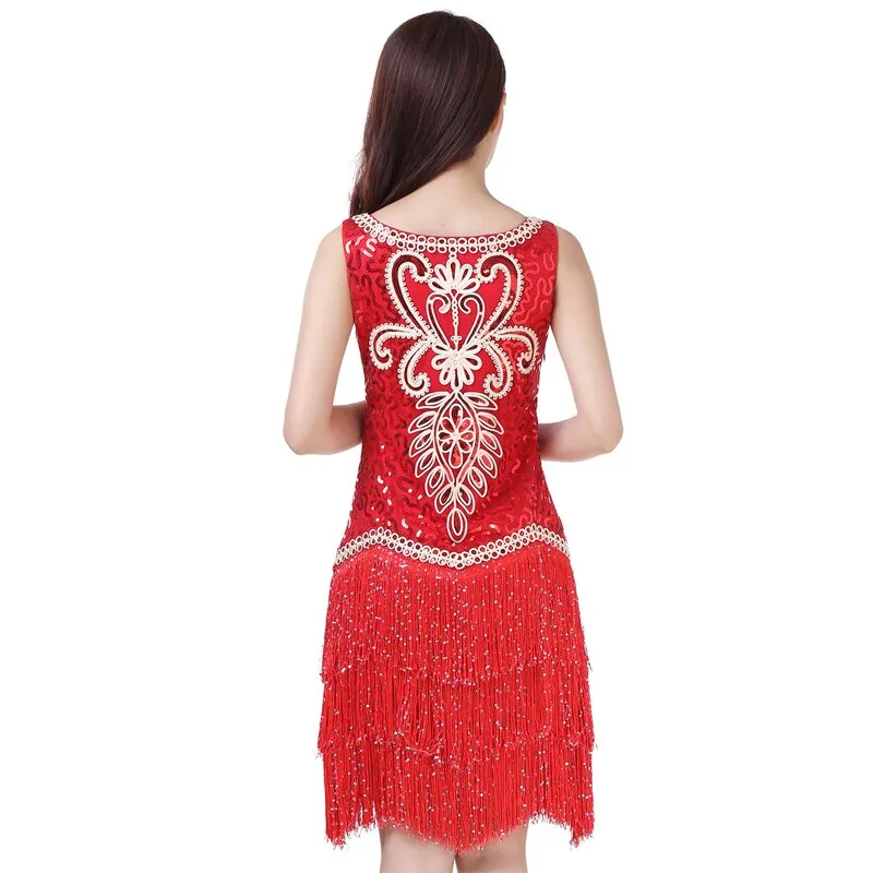 O Collar Sleeveless Beads Sequin Fringe Latin Dance Dress Competition Outfits Swing Tango Ballroom Jazz Party Costume