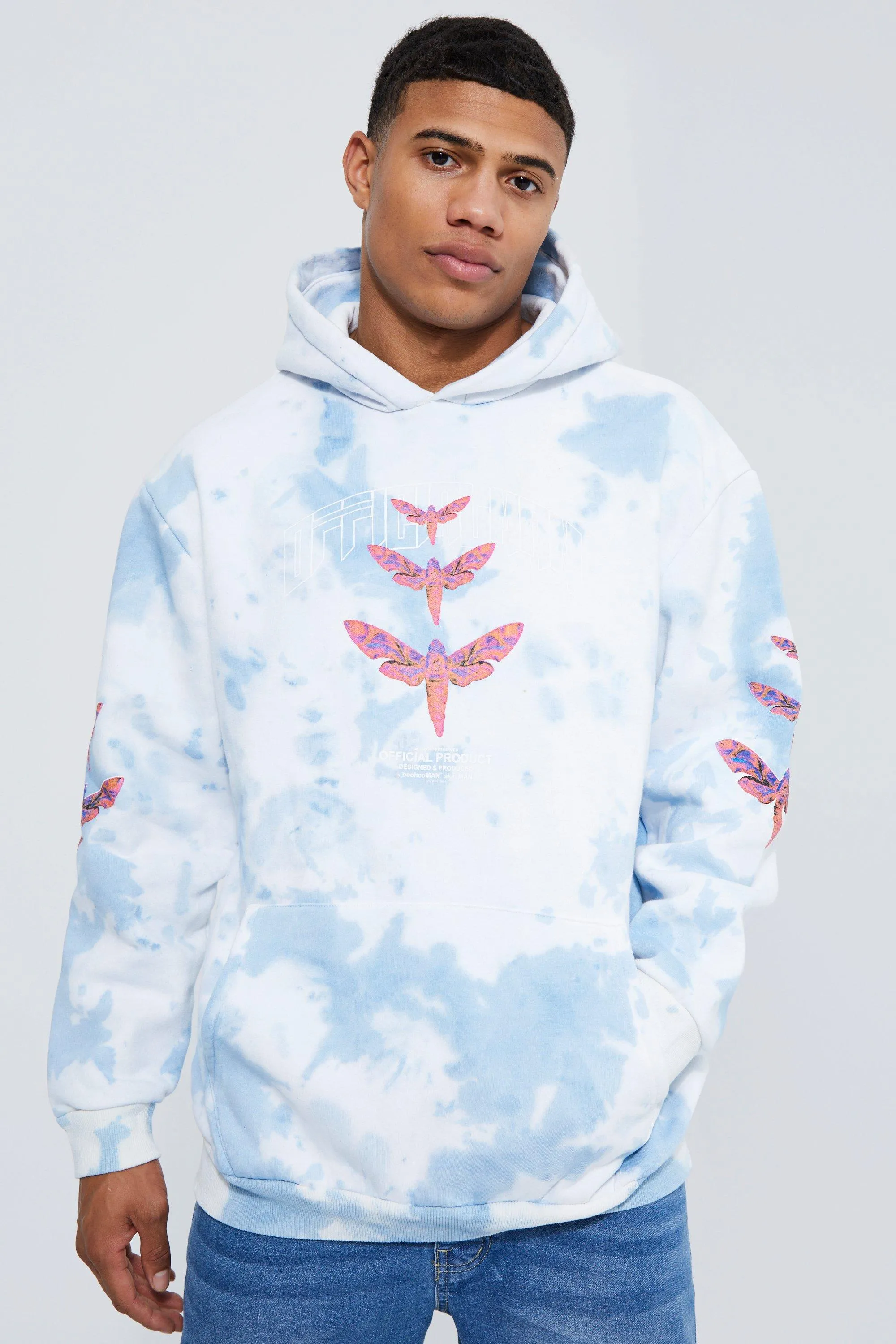 Oversized Dragonfly Sleeve Print Tie Dye Hoodie